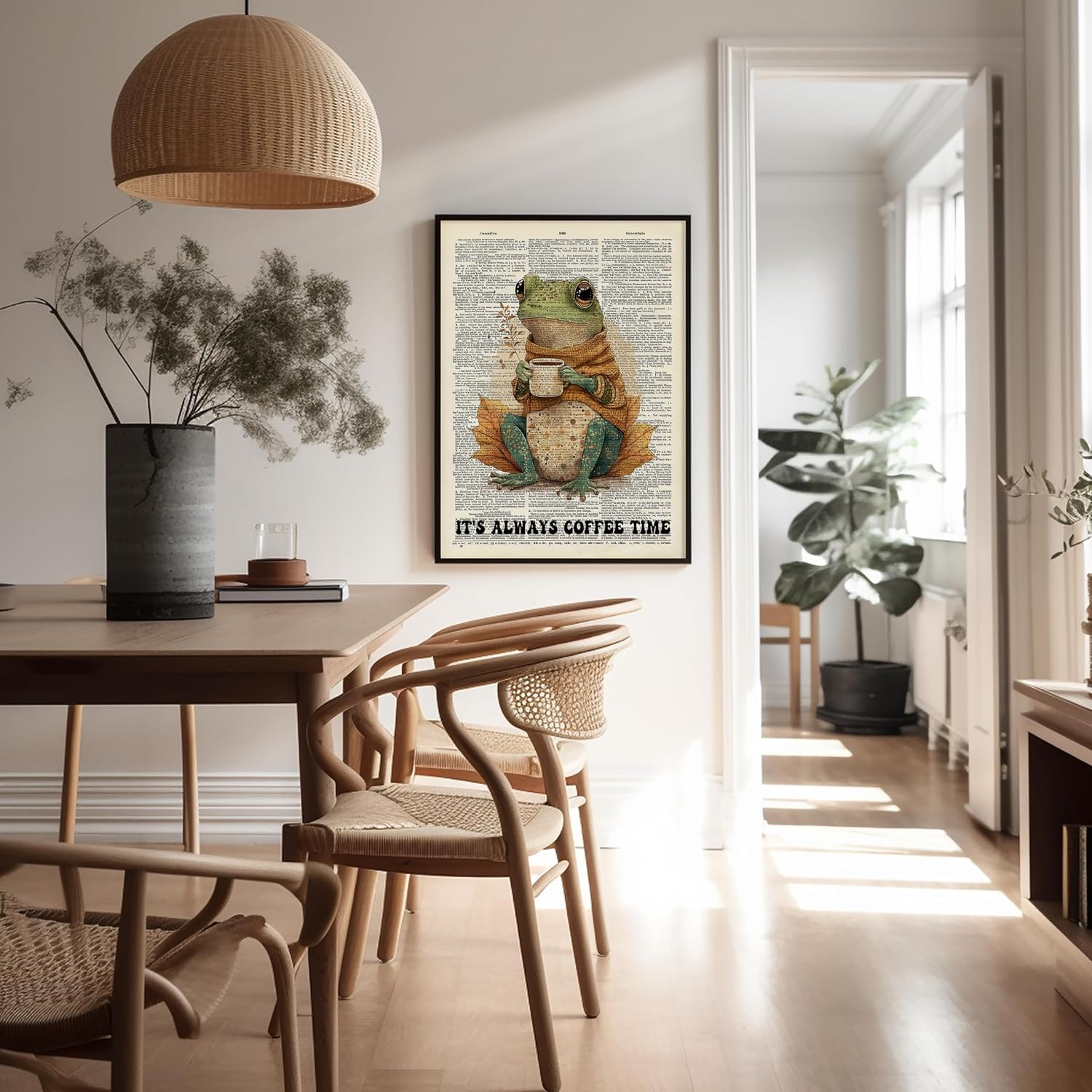 Poster Master Dictionary Poster - Retro It's Always Coffee Time Print - Frog & Coffee Art - Cafe & Preppy Art - Trendy & Funny Kitchen or Restaurant Decor - 8x10 UNFRAMED Wall Art