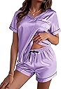 Ekouaer Silk Pajama for Women Short Sleeve Satin Pj Set Two Piece Soft Sleepwear Loungewear, S-XXL