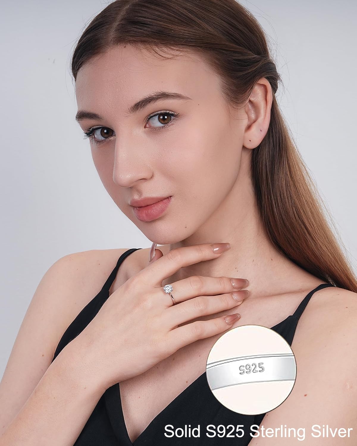 Moissanite Engagement Rings for Women, S925 Sterling Silver with 18K Golden Plated Classic 4-Prong Round Cut Solitaire Promise Ring, D Color VVS1 Wedding Band Moissanite Ring Anniversary Christmas Gift 1-2CT - Image 2