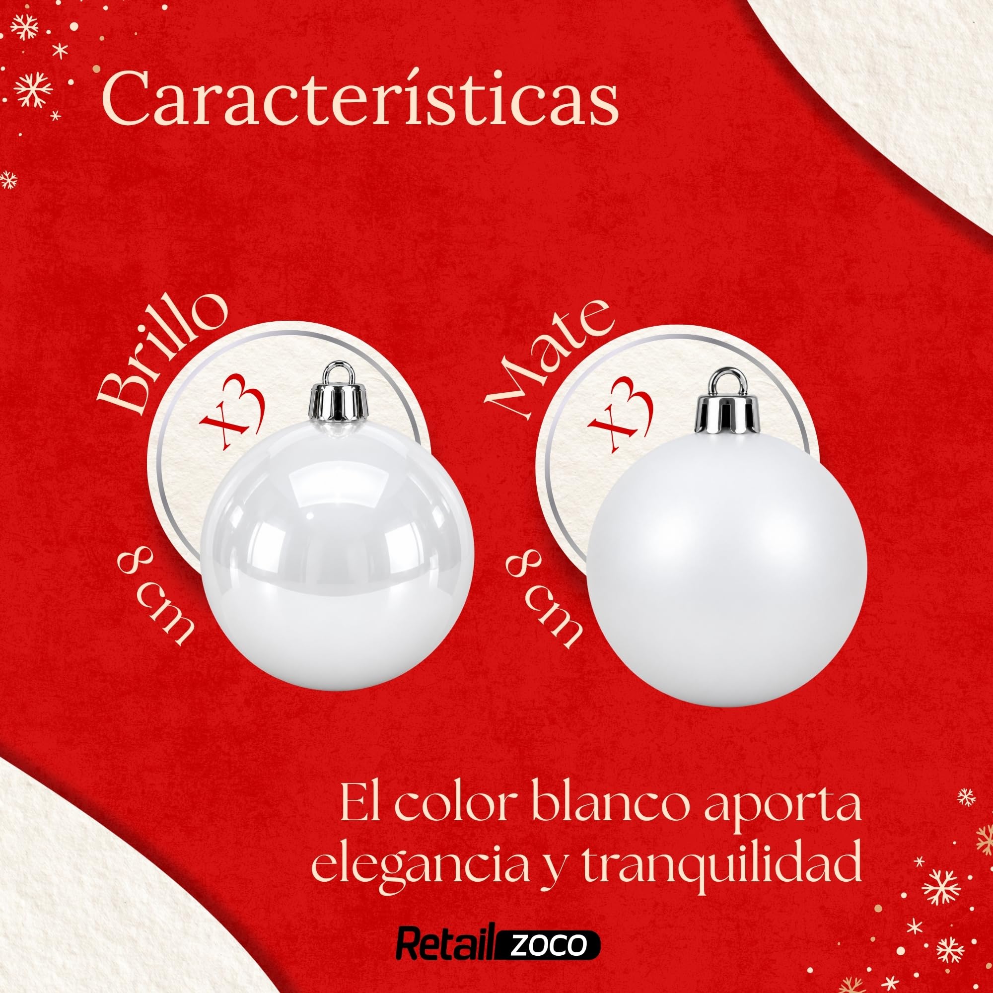 Bolas de Navidad, Adornos Arbol Navidad (Blanco, 6 Piezas) - imagen 4