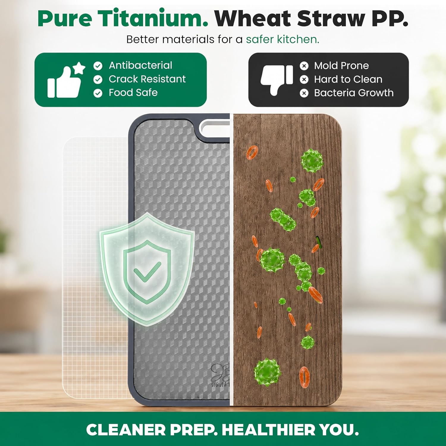 JBN Titanium Cutting Board for Kitchen, Dishwasher Safe, Non Toxic Double Sided Chopping Board with Hexagon Textured Surface, 15 x 10.4 Inch, Stainless Steel Finger Guard Included image 5