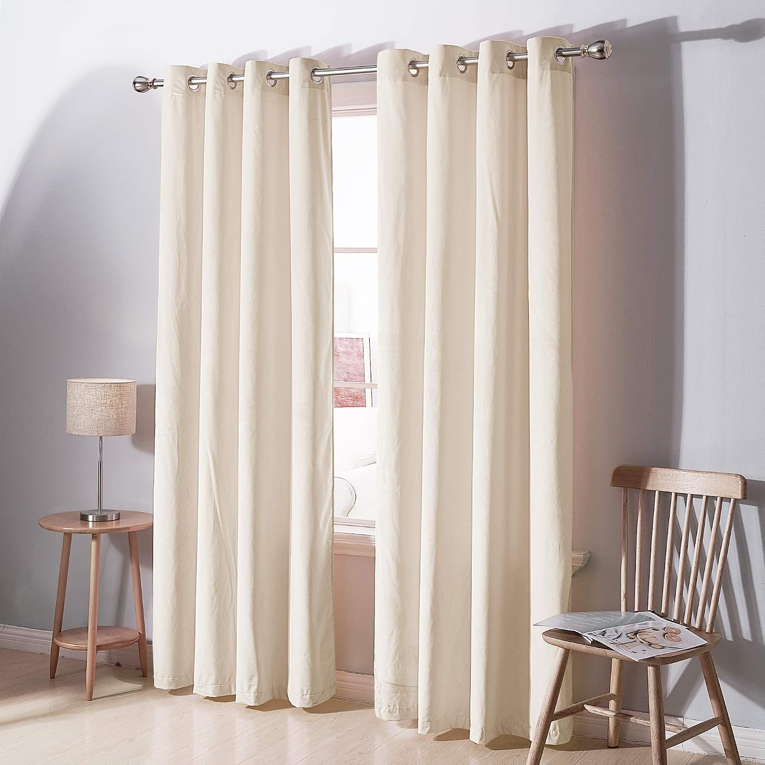 Deconovo Home Decorative Velvet Curtains 52 inch Width for Bedroom Solid Soft Sunlight Block Window Curtain Grommet Nursery Curtains 2 Panels 52x95 Inch Ivory