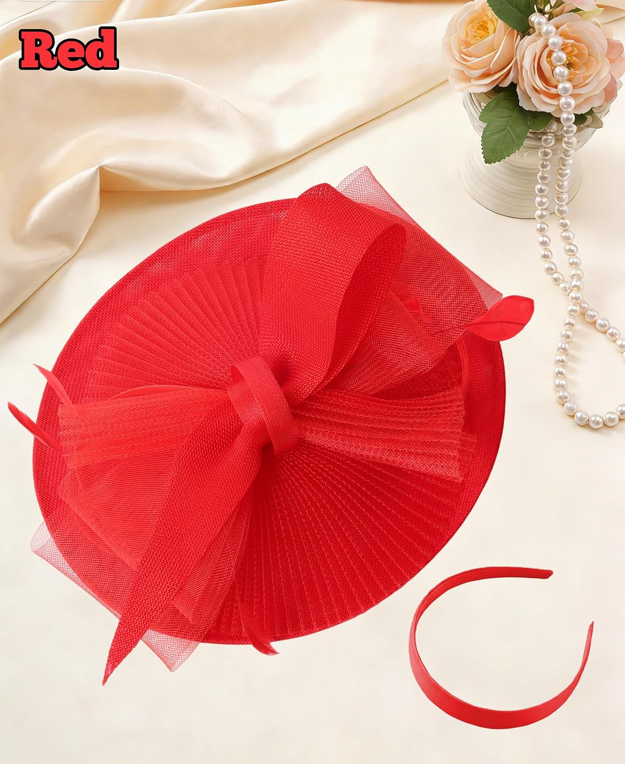 Kidukso Fascinators Hats for Women Derby Hats Tea Party Hat Mesh Headwear with Feather for Church Cocktail Wedding