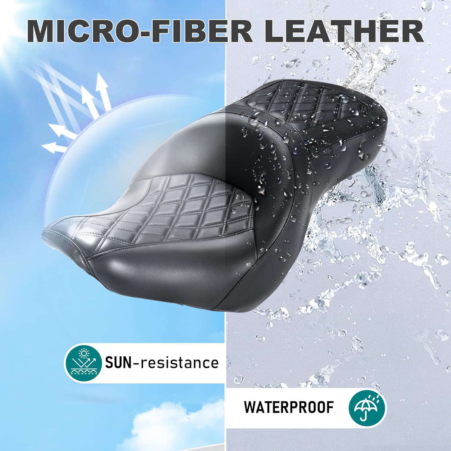 MoKitDora One-Piece Softail Driver Passenger Seat for Harley 2018-Later Harley Low Rider FXLR FXLRS FXLRST and Sport Glide FLSB Models, Lattice Stitched