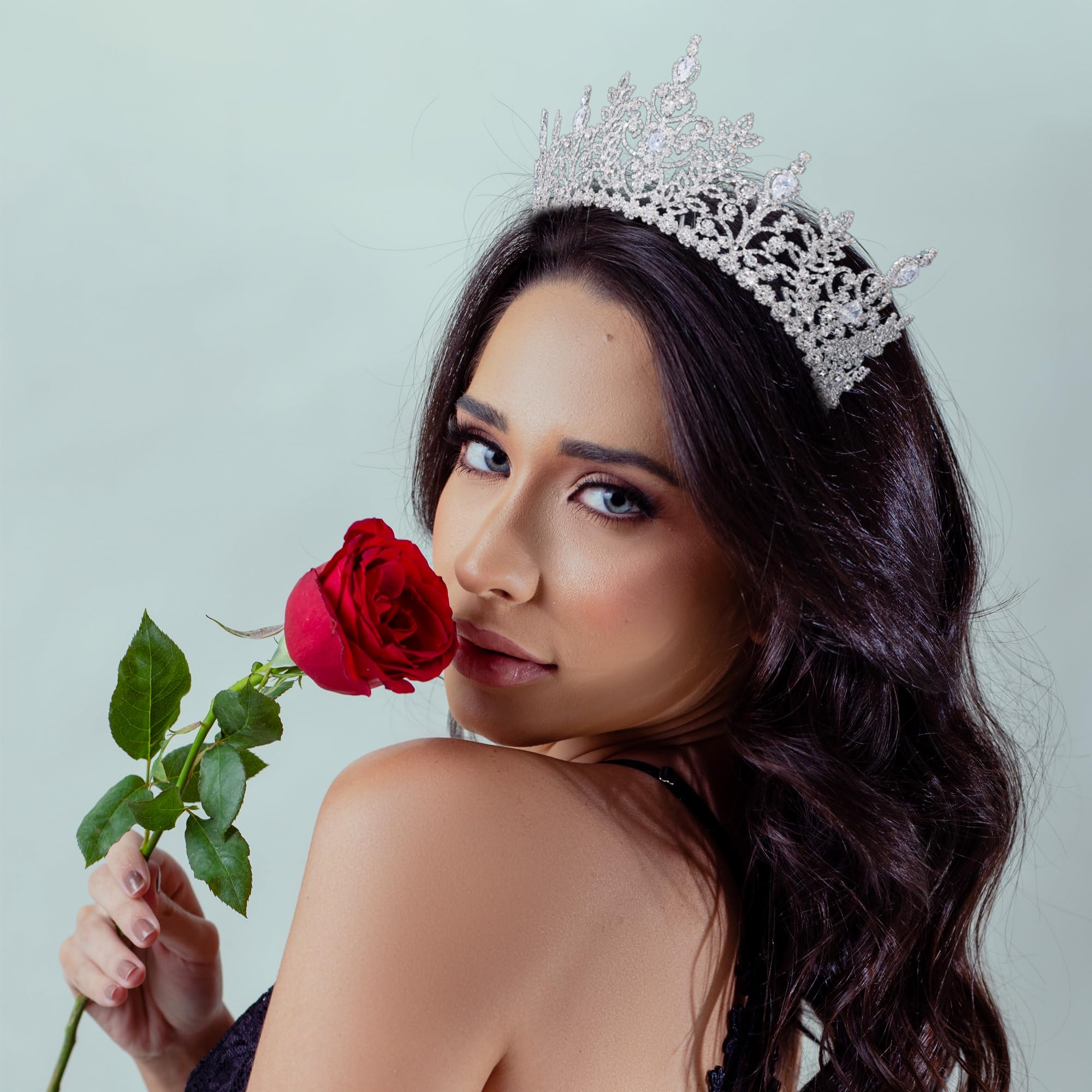 Coronas altas de reina de circonita cúbica para mujer, tiaras grandes plateadas con diamantes de imitación, diadema de boda para novia, tocados de quinceañeras de cristal, tocados de