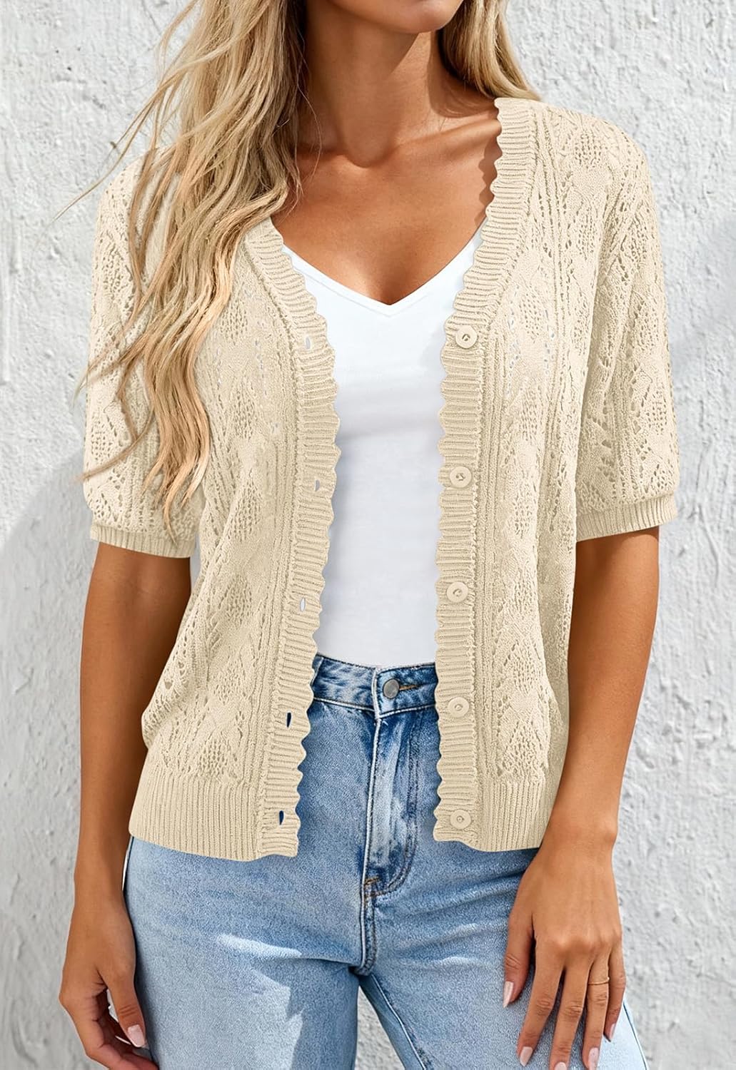 PRETTYGARDEN Women's Lightweight Spring Cardigans 2026 Short Sleeve Crochet Knit Sweater Tops Summer Beach Vacation Clothes - Image 2