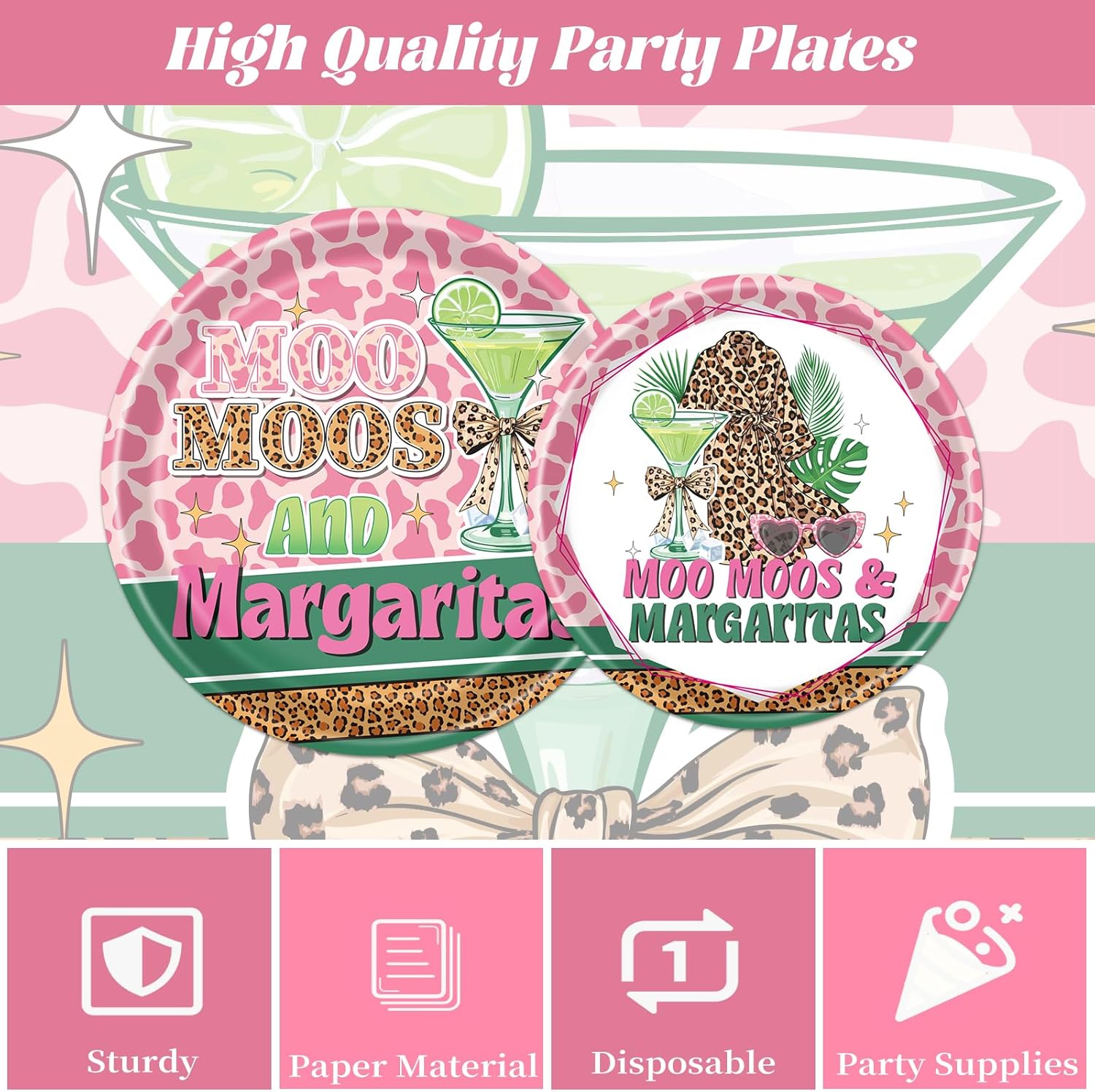 Moo Moos and Margaritas Party Decorations – 96 PCS Margarita Theme Disposable Plates Napkins and Forks Tableware, Cocktail Bachelorette Birthday Party Serves 24