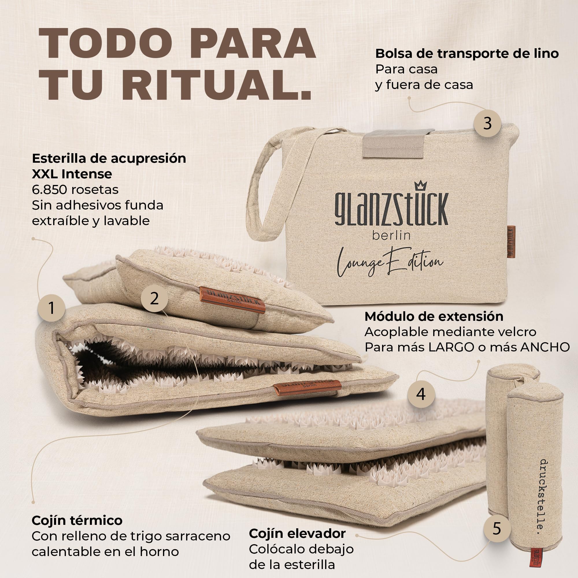 Glanzstück Berlin®: Esterilla de acupresión XXL Lounge Intense Set para todo el cuerpo, ideal para principiantes, para tensiones, dolores de cabeza, dolor de espalda, estrés
