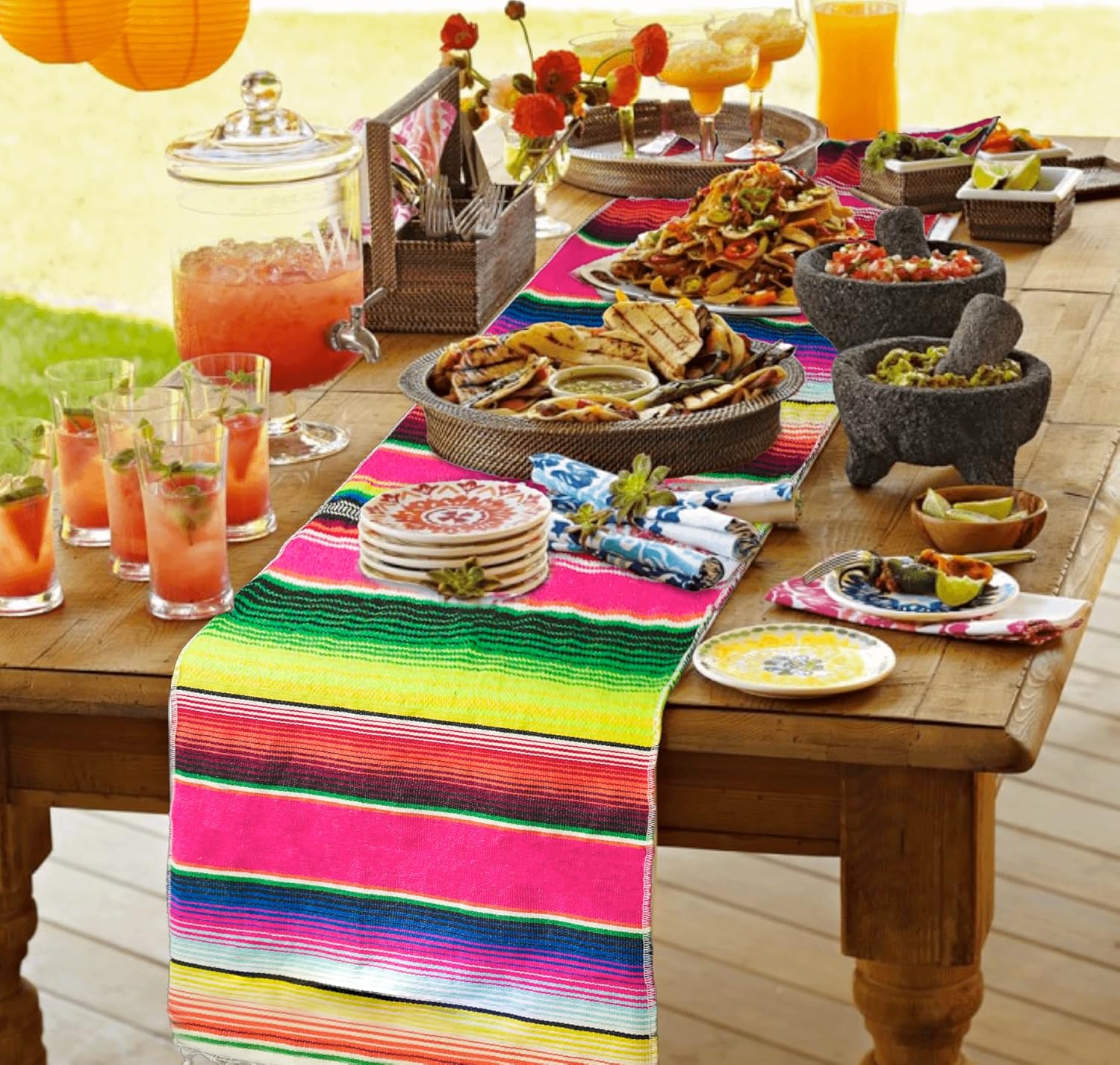 15 Pcs Mexican Table Runner Fiesta Mexican Theme Party Decoration for Cinco de Mayo Fiesta Party Serape Zarape Table Runner 14 x 84 Inch (Novel Style)
