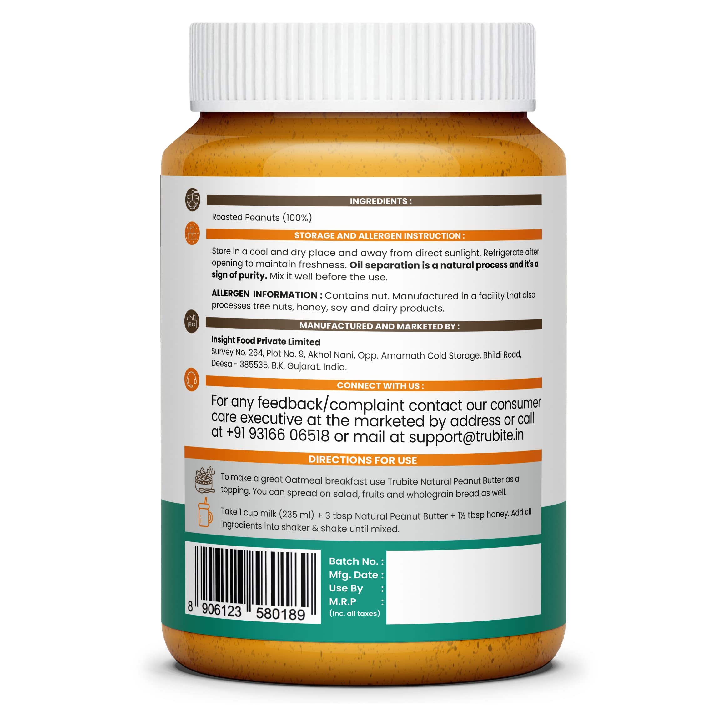 Trubite Natural Peanut Butter Crunchy Unsweetened 30g Protein Non Gmo |  Desertcart Seychelles