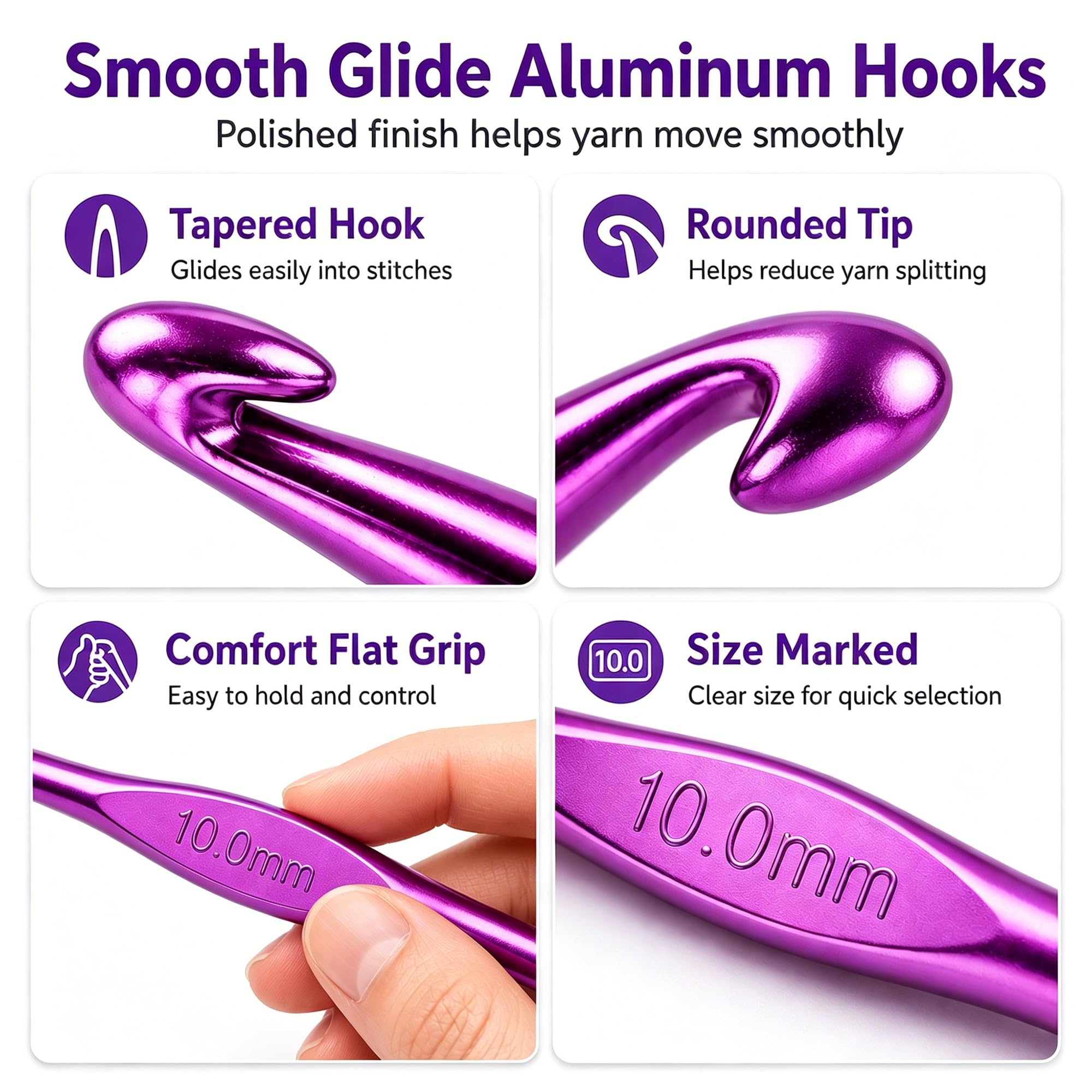 Bofoho Aluminium-Häkelnadel-Set, 2,0–10,0 mm, bunte, leichte Metall-Häkelnadeln für Anfänger, Häkelnadel-Set für Garnhandwerk, Schals, Hüte, Decken und Amigurumi, 14 Größen