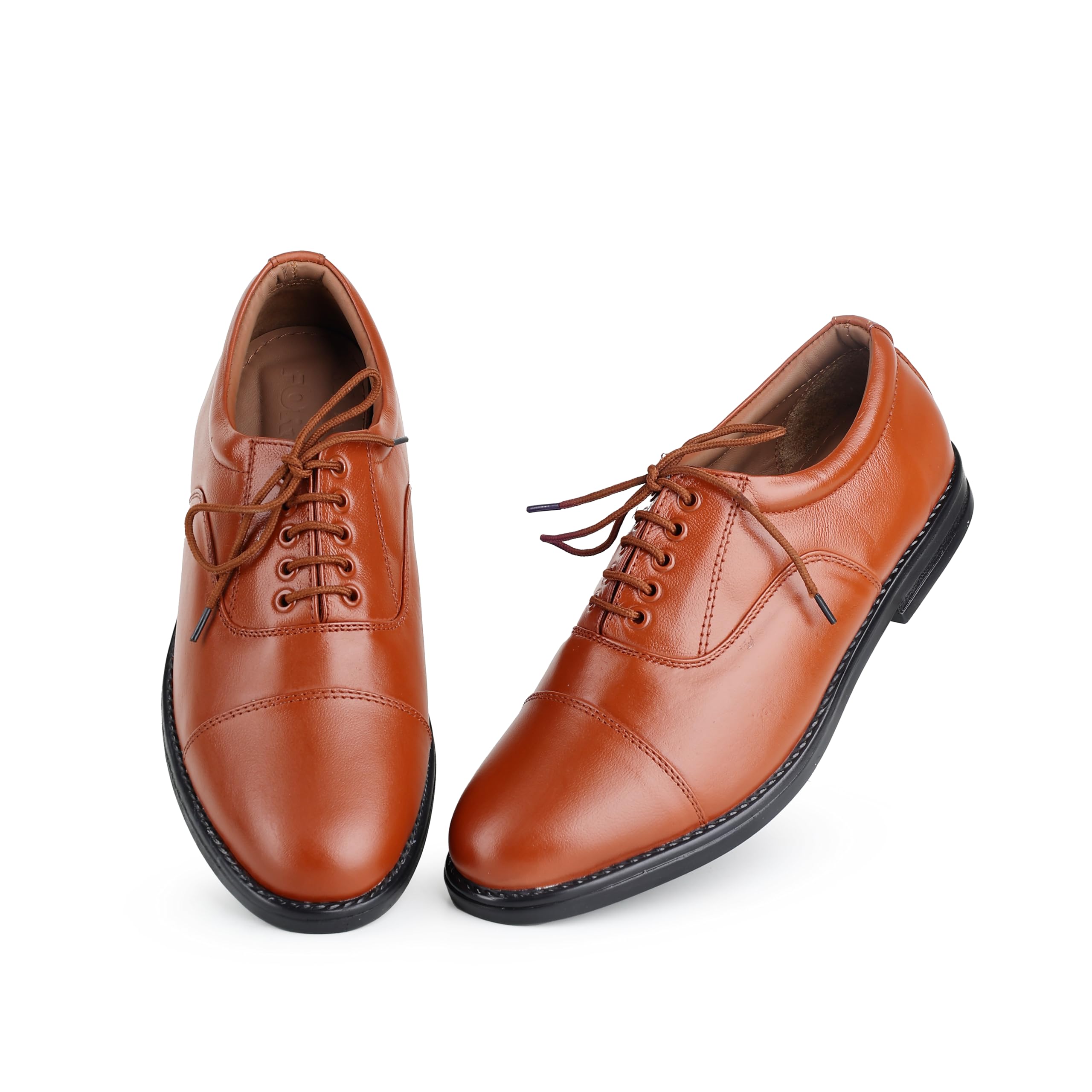 Men's Leather Oxford Dress Shoes, Formal Lace Up, Tan, Dark Brown Police Uniform | Cap Toe Shoes | Genuine Leather Tan Pattern Formal Oxford Shoes for Men | Size 7.