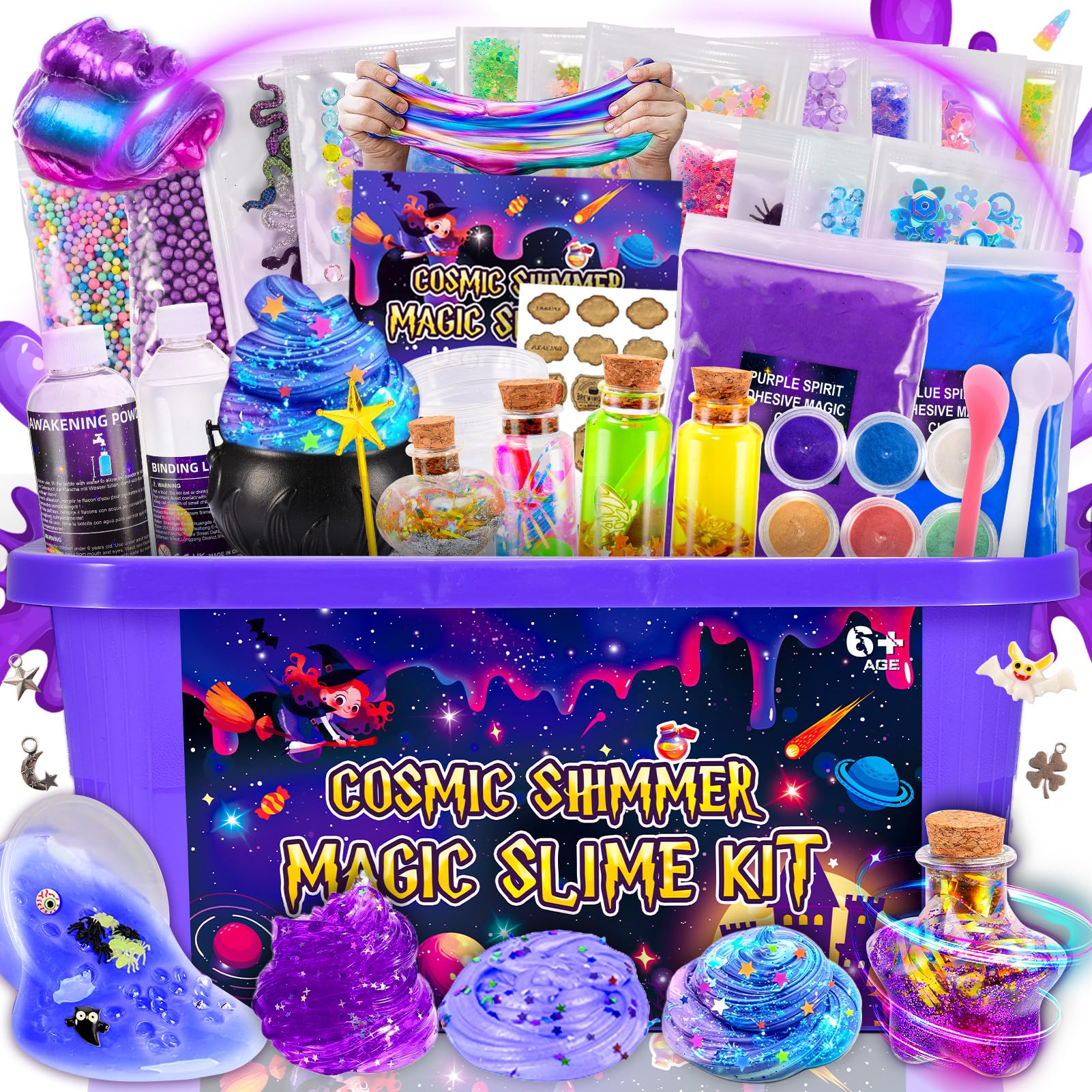 Magic Galaxy Slime Kit for Kids 6-12, DIY Butter Slime Making Kit with Glitter Powder, Galaxy Stickers & Dark Matter Creative Sensory Toys, Fun