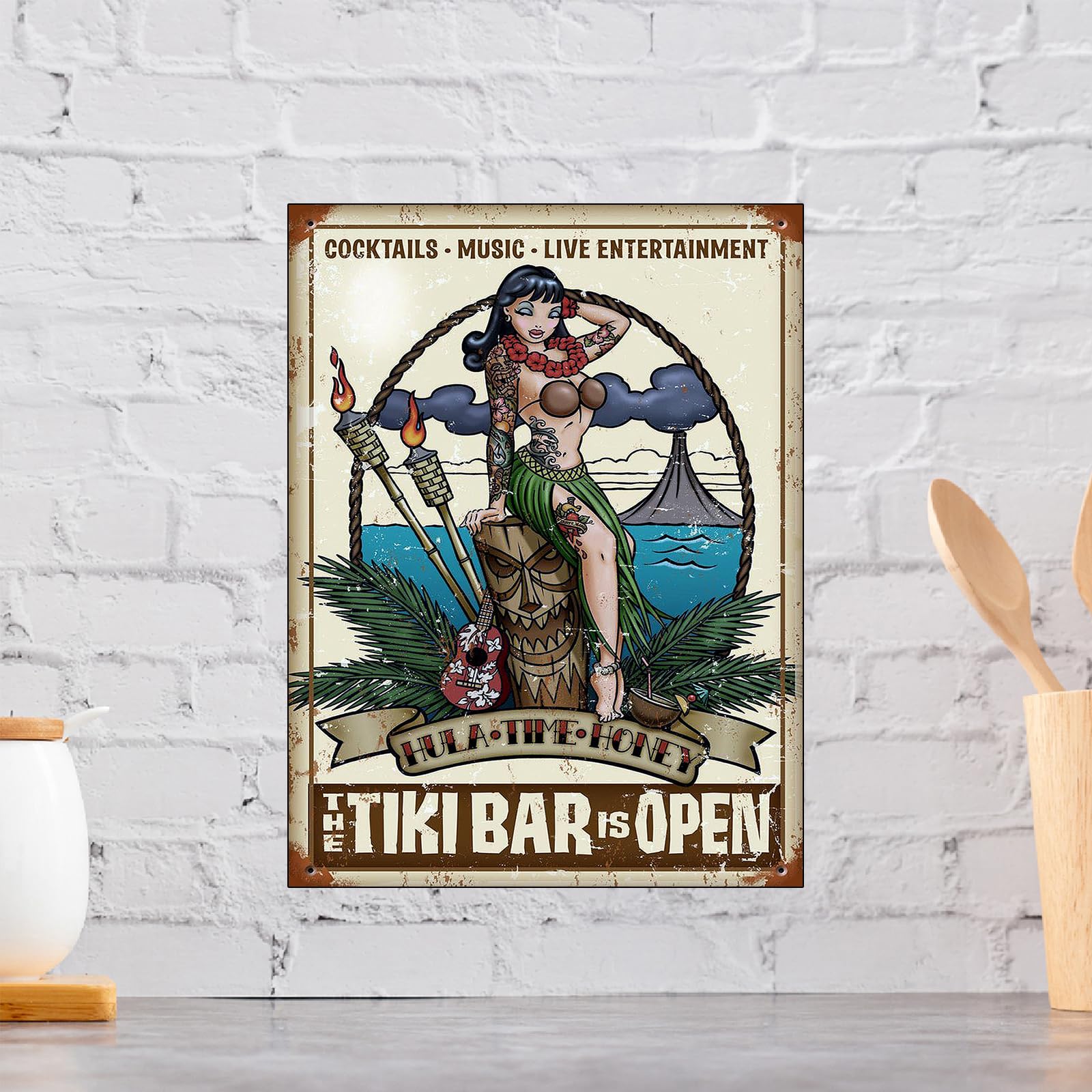 Shawprint TIKI BAR OPEN COCKTAIL METAL TIN PLAQUE ADVERTISING WALL SIGN RETRO ART PUB BAR CLUB MAN CAVE (10" x 8") - Image 3