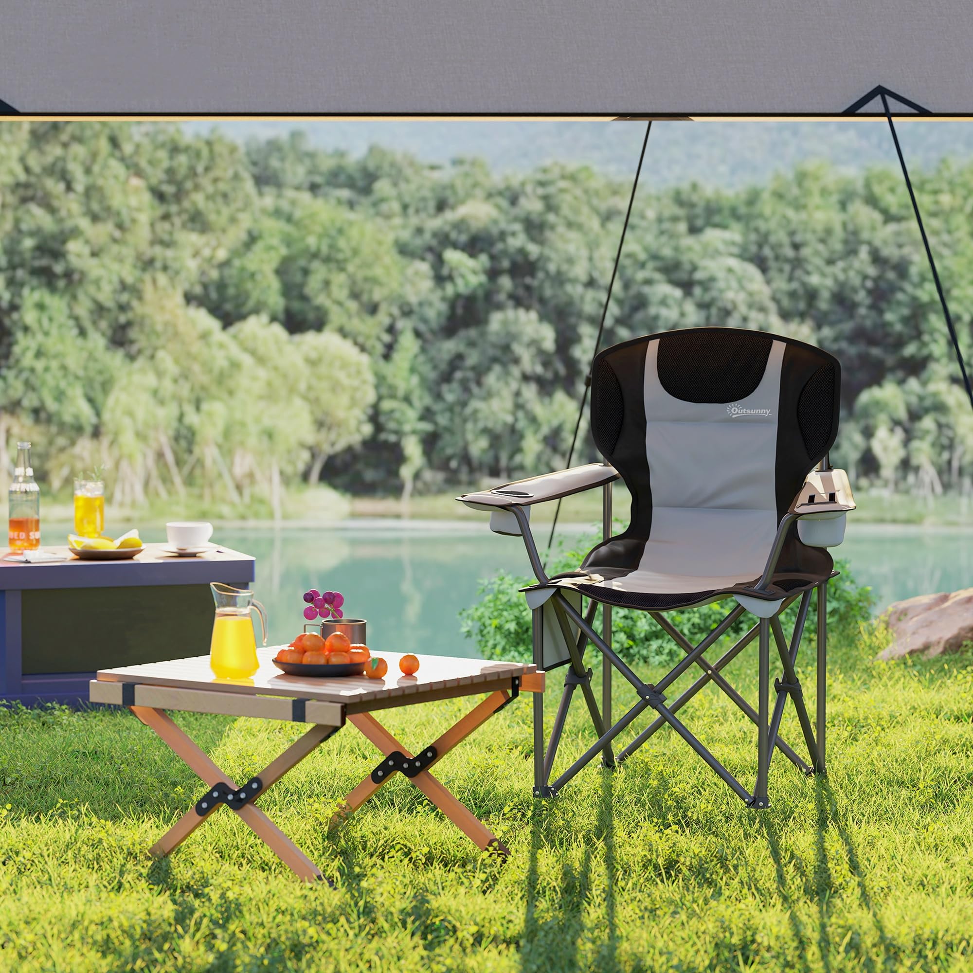 Outsunny Chaise Pliante Camping Chaise de Pêche Rembourrée