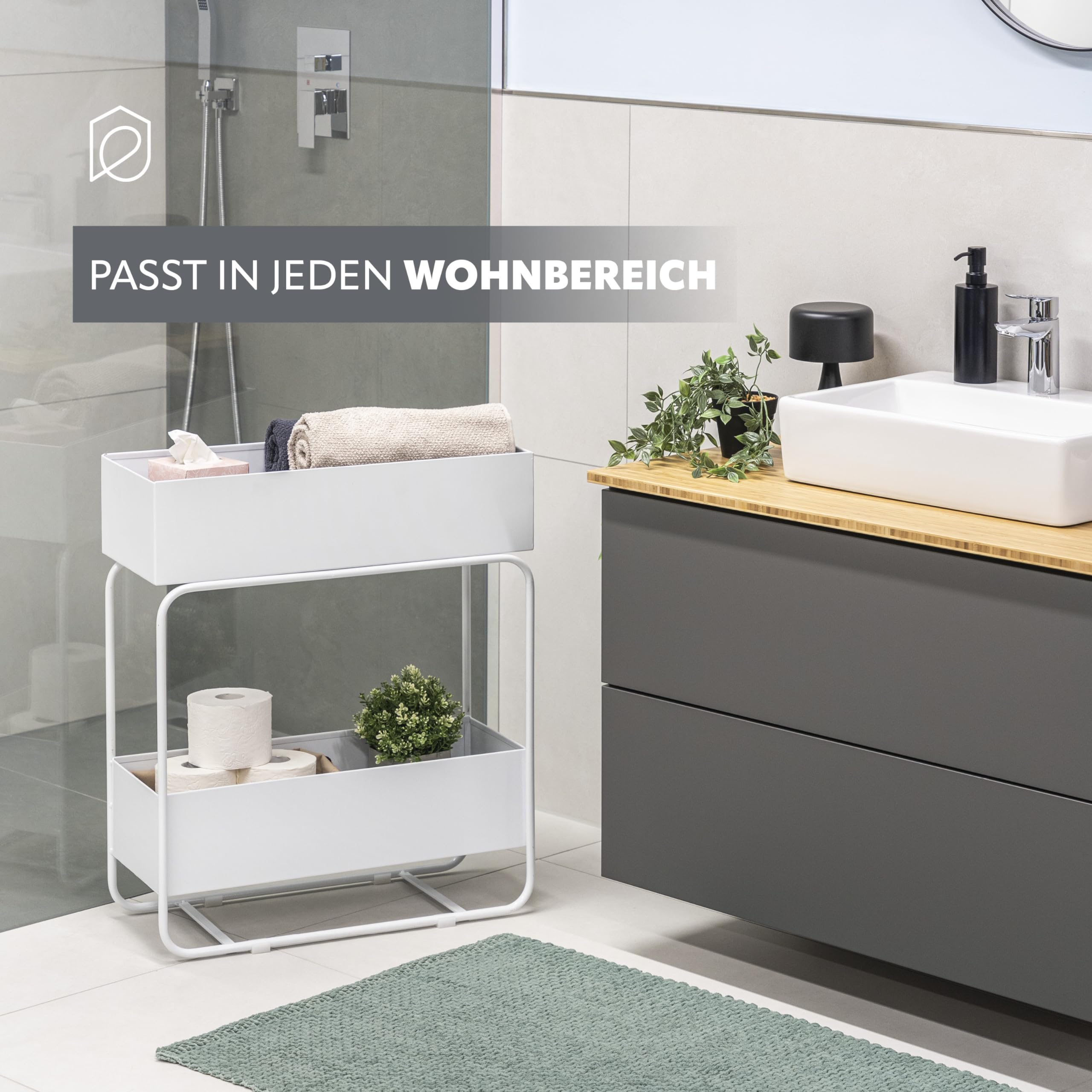 eluno Pflanzenständer, Blumenständer mit 2 Ablagen, Bücherregal, stilvolles Multifunktionsregal aus Metall ca. 60 x 25 x 71 (B/T/H) (Weiß)
