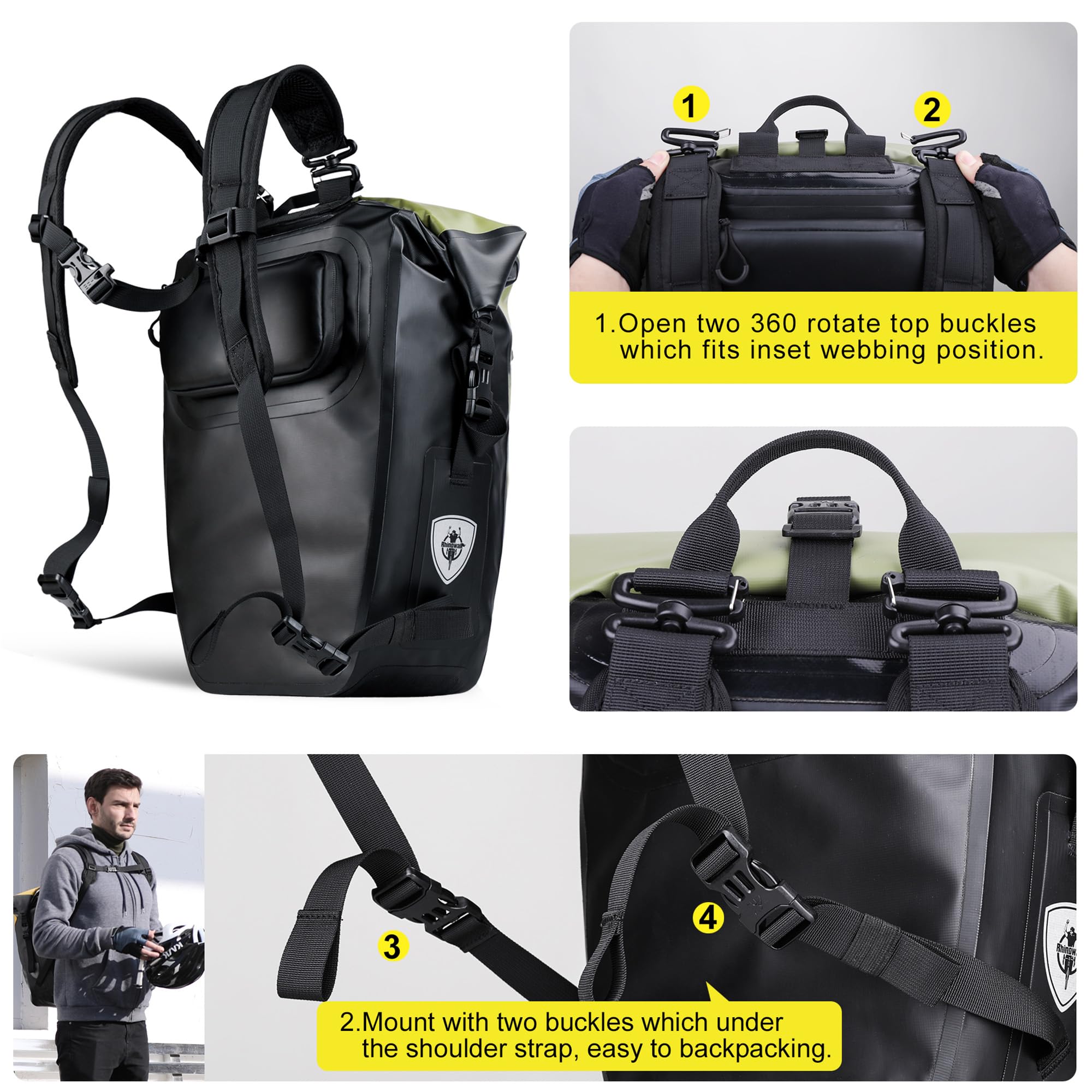 ENJOHOS Fahrradtaschen für Gepäckträger Fahrradrucksack 100% Wasserdicht Fahrrad Taschen hinten Gepäckträgertasche Motorrad Seitentasche Fahrradtasche Rucksack Laptop mit Schultergurt, Grün 27L