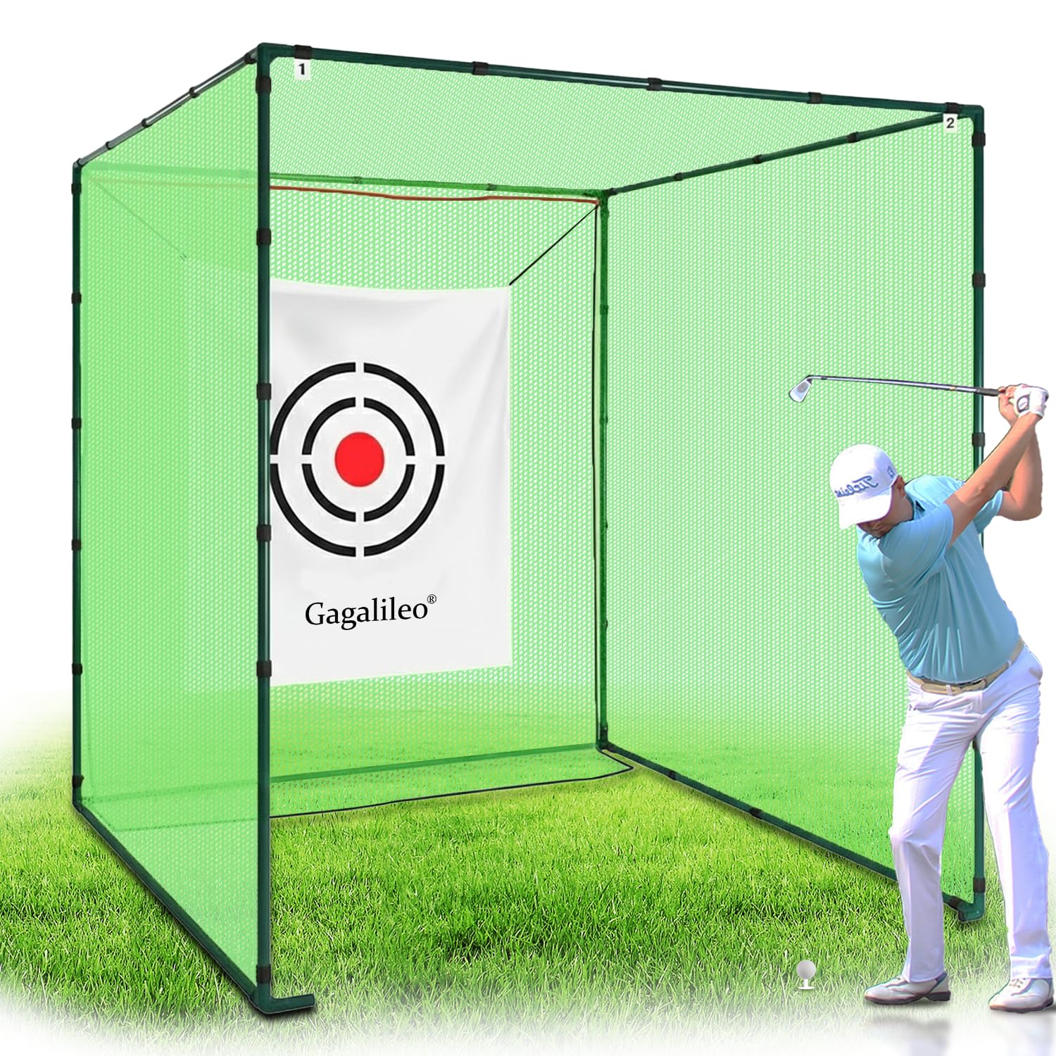 Gagalileo Golf Cage Net with Steel Frame and Target: 10X10X10FT Heavy Duty Practice Net for Backyard Driving & Indoor Driving Range Outdoor Training