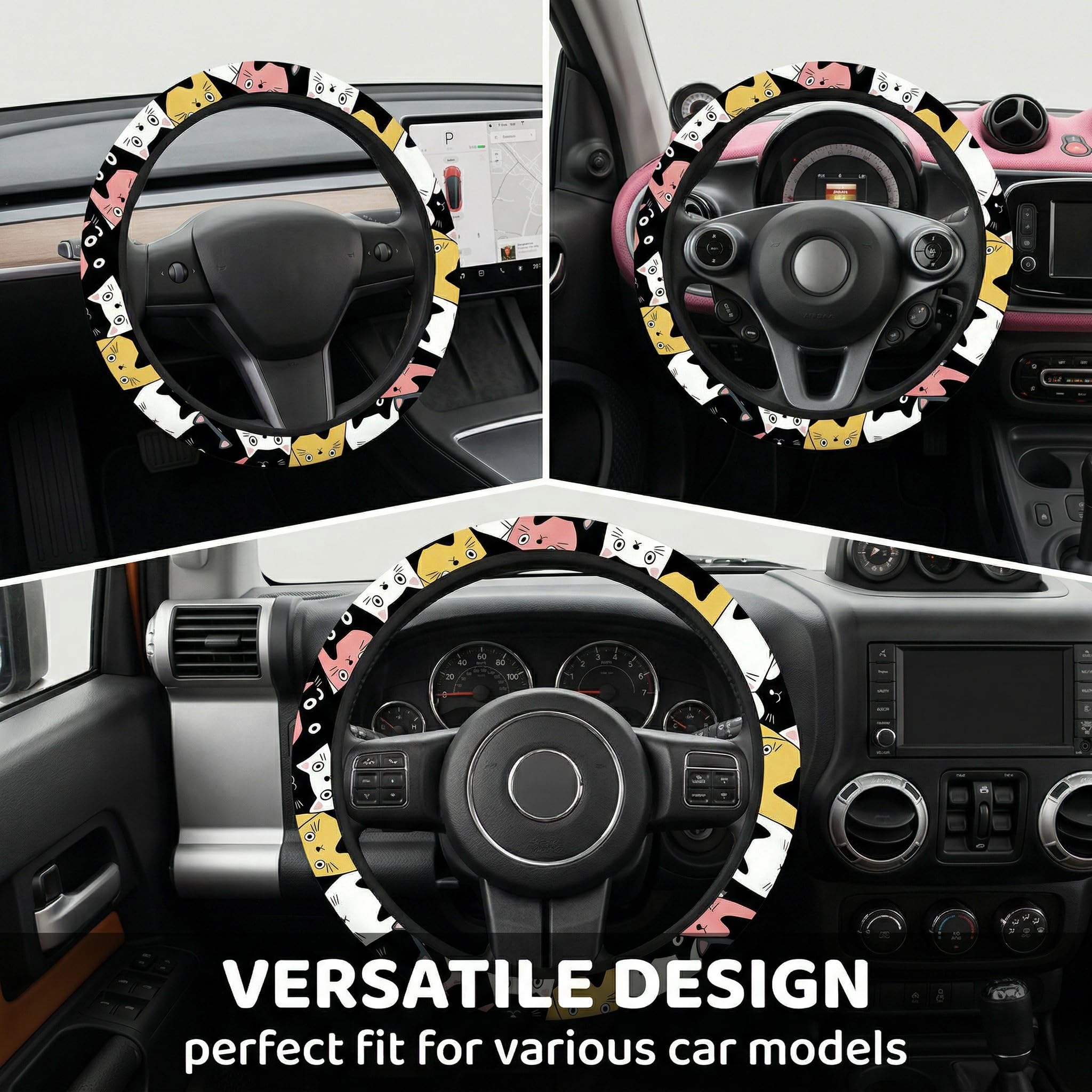 Coprivolante Auto Universale, Copri Volante Per Auto Universale, Copri Sterzo Antiscivolo, Morbido Elastico Copri Volante per Auto, Gatto