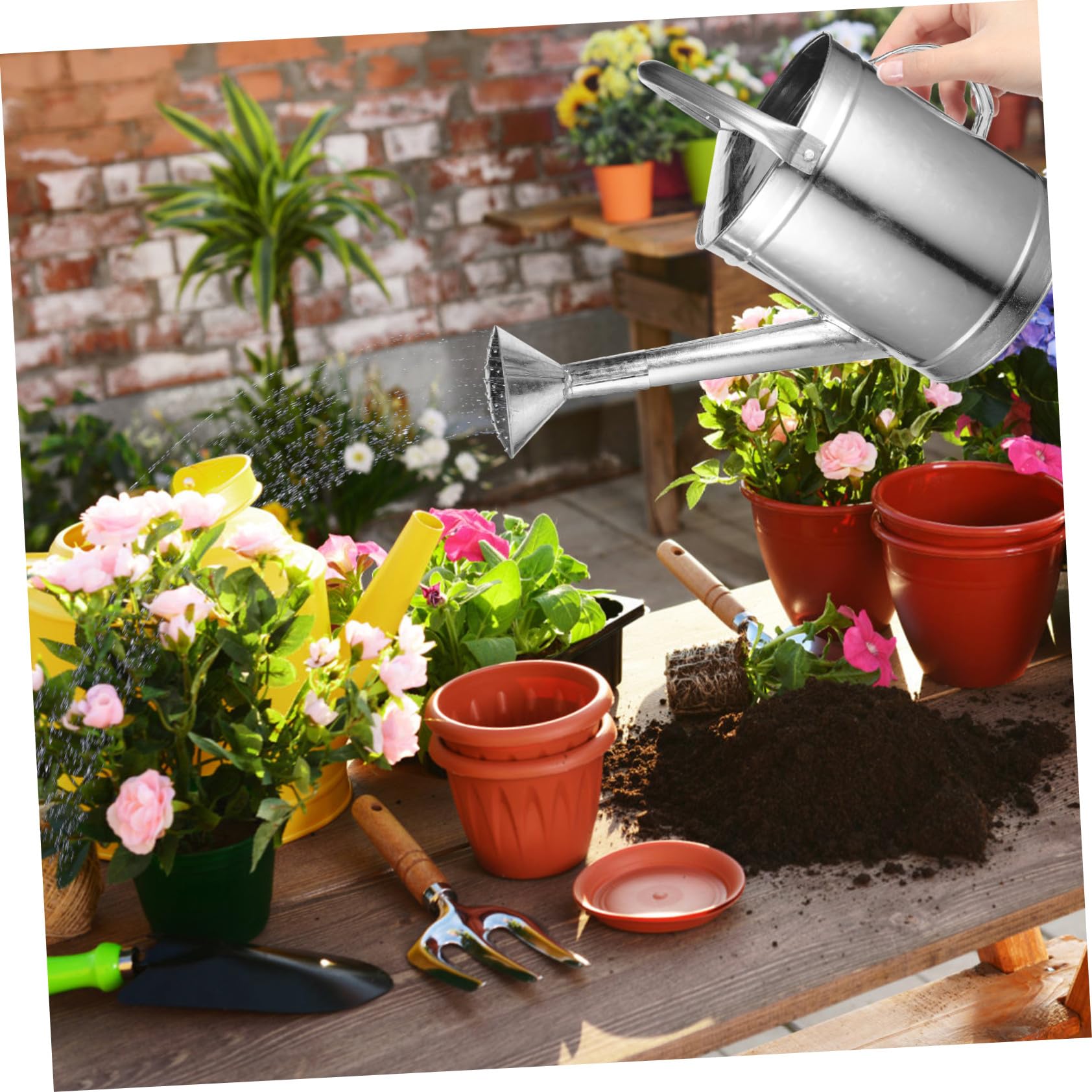 Regadera de Hierro Resistente de 5 litros para Jardín y Plantas, Boquilla Rociadora Ergonómica, Maceta de Riego para Suculentas y Plantas de Interior y Exterior Varios Estilos