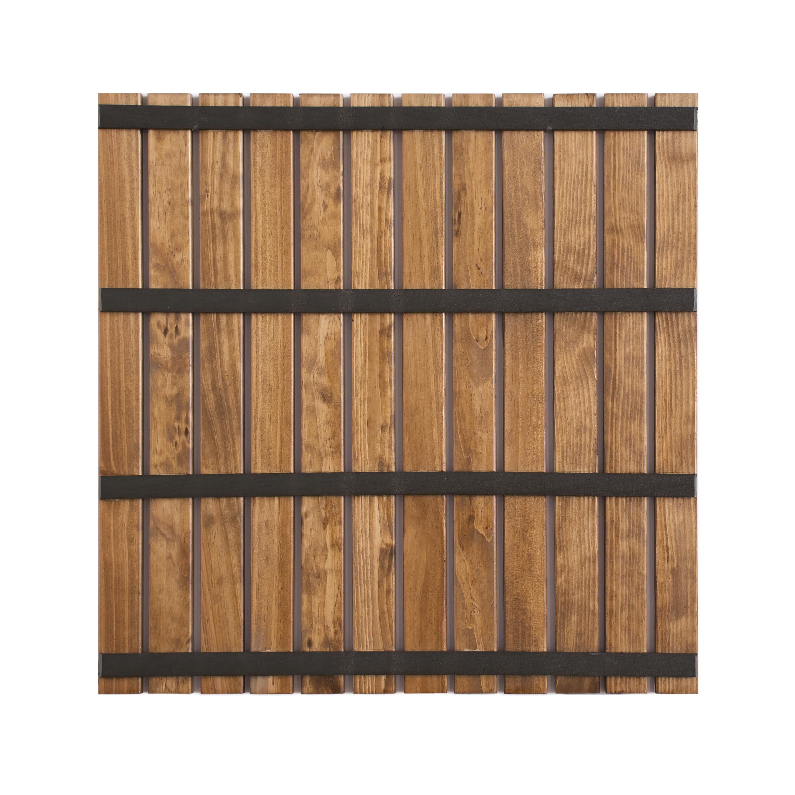 Tarima/Alfombra Flexible de Baño, Madera de Color Teca, Antideslizante con Tiras de Caucho, Sin Tornillos, Resistente a la Humedad (60 x 60 cm)