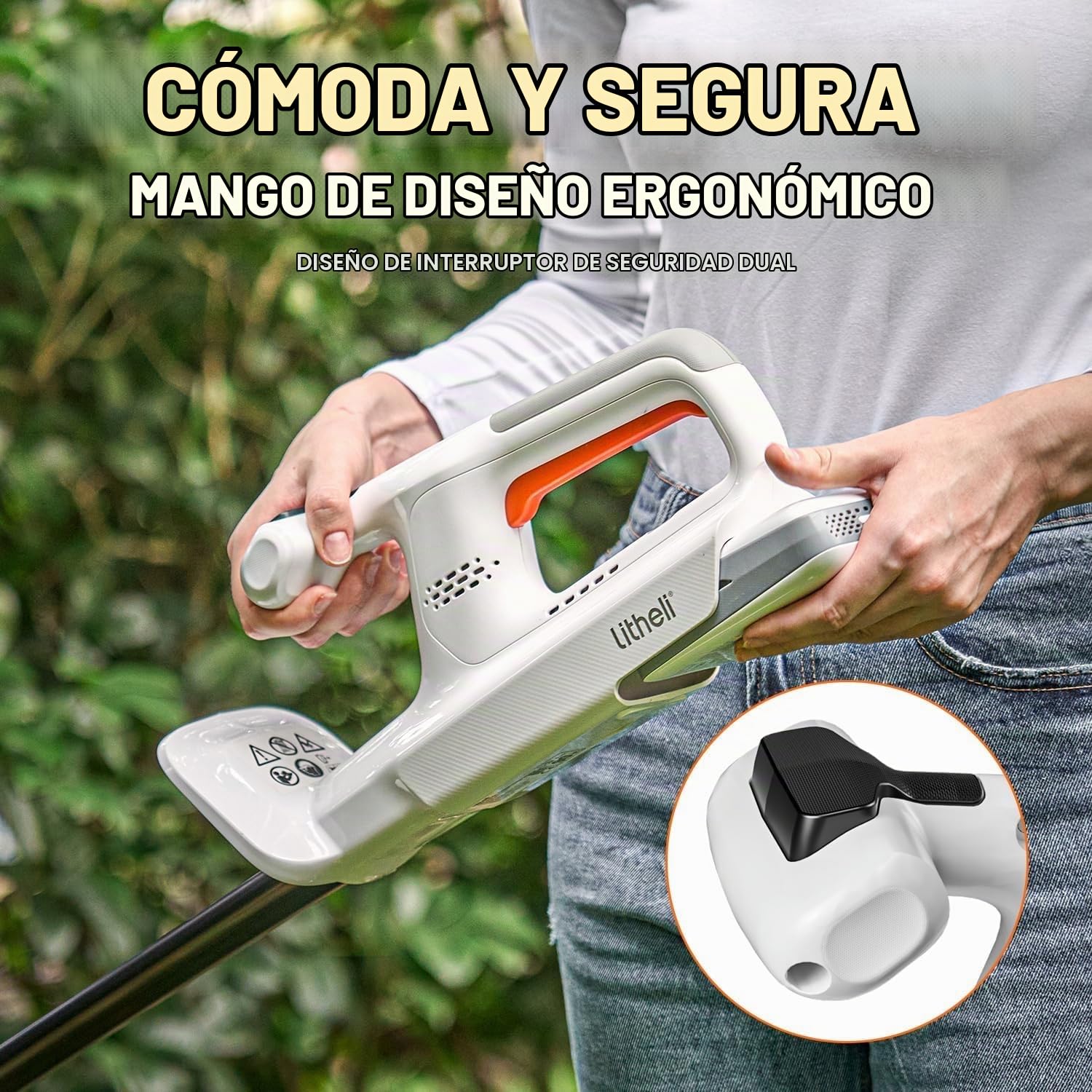 Litheli Recortasetos a batería 20V con batería de 2,0 Ah, Hedge Trimmer mit einem 2,0 Ah Akku. ergonomischer Griff, 45CM Messerlänge für leichte Trimmarbeiten, Leicht Gewicht