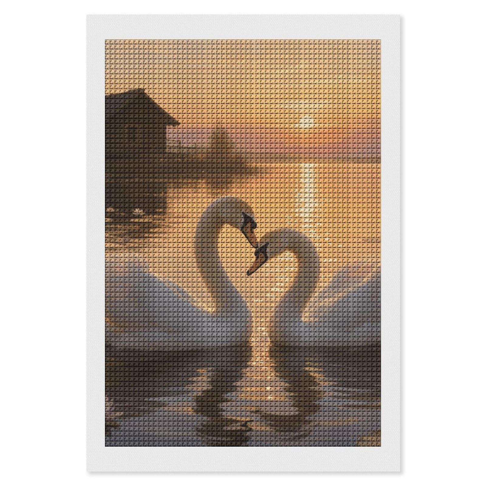 FodPand Sunset Couple Swans Lake 5D Diamond Painting Kits for Adults Beginners Full Drill Square Diamond Dots Pictures Gem Art Supplies for Home Wall Room Decoration DIY Craft Set Gift 8x12