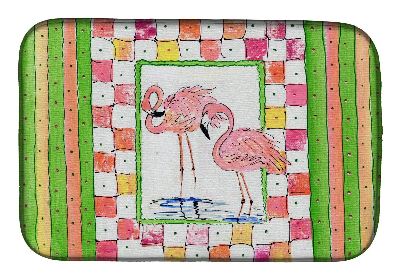 Caroline's Treasures 8077DDM Bird - Flamingo Dish Drying Mat Absorbent Dish Drying Mat Pad for Kitchen Counter Dish Drainer Mat for Countertop, 14 x 21
