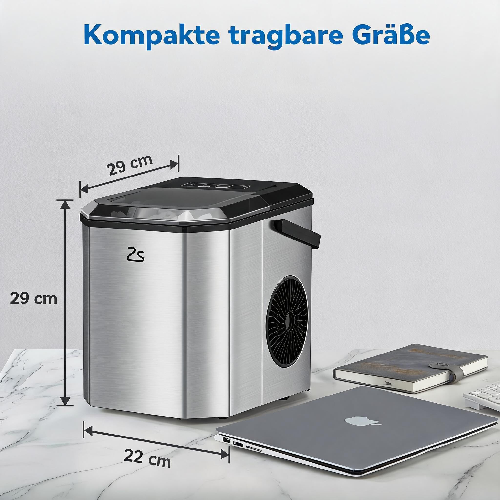 Zstar Eiswürfelmaschine 120W Ice Maker, 9 Eiswürfel in 6 Minuten, 26 lbs/24h, kompakter Eiswürfelbereiter mit Selbstreinigung, inkl. Eisschaufel und Korb für Küche, Büro, Bar, Party und Wohnmobil