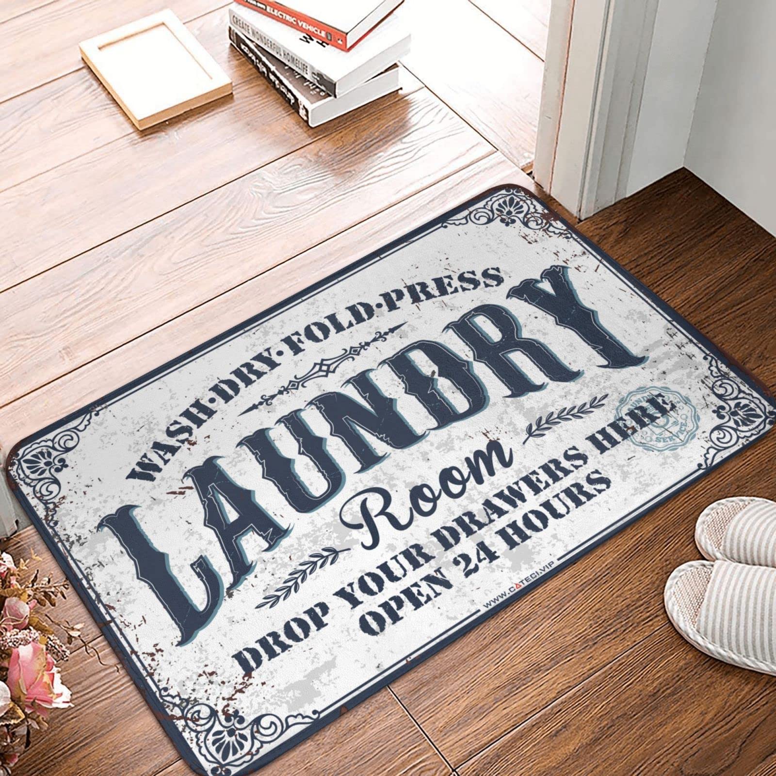 Alfombra retro para cuarto de lavado antideslizante CakJuice decorativa bar y porche 50x80