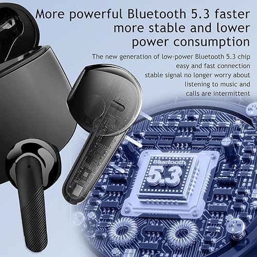 Miniatura 6 de Auriculares inalámbricos Bluetooth V5.3, auriculares Bluetooth estéreo de alta fidelidad con cancelación de ruido ENC, auriculares inalámbricos de