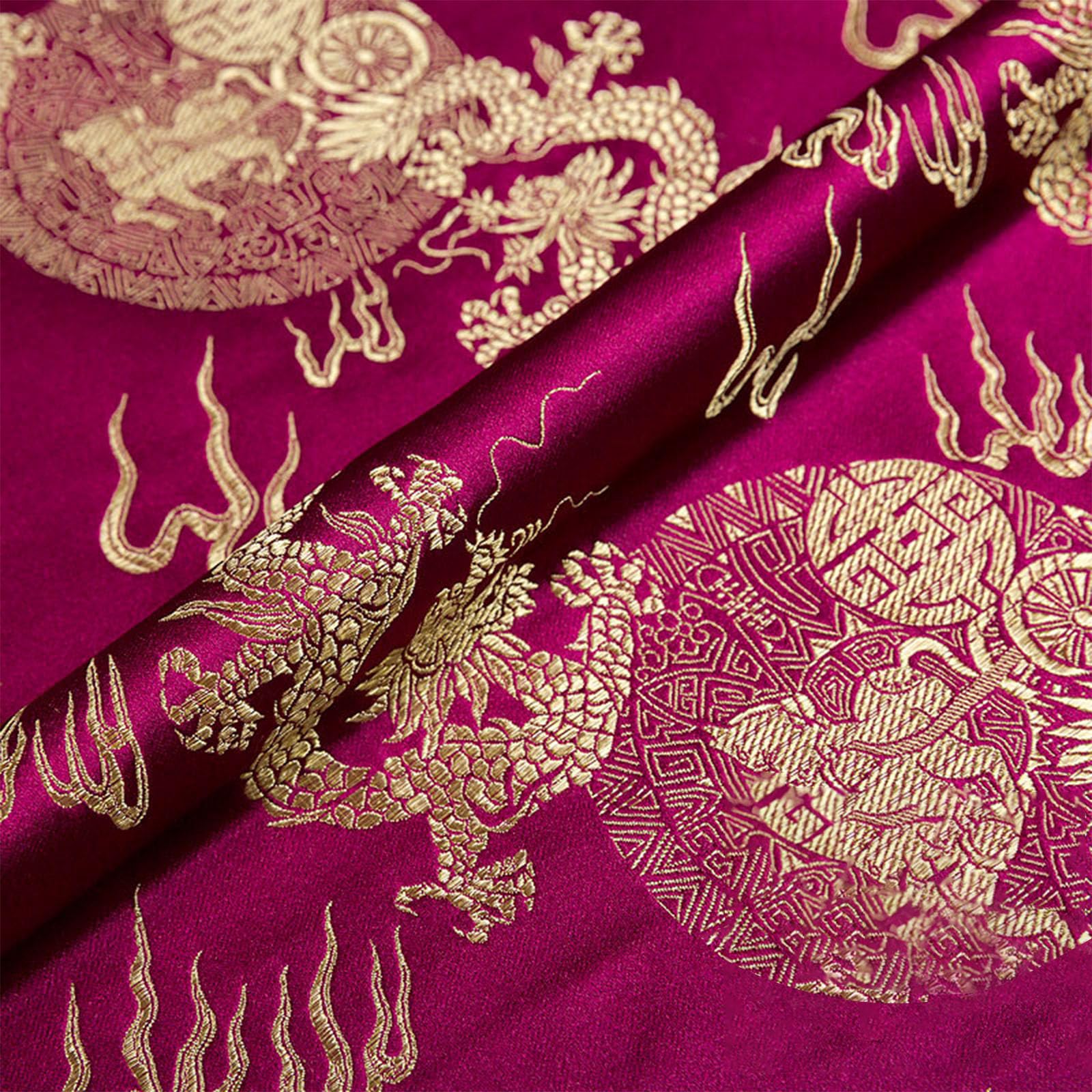 Tissu de soie brocart motif dragon et fleurs tissu chinois pour oreiller DIY 75x100 cm