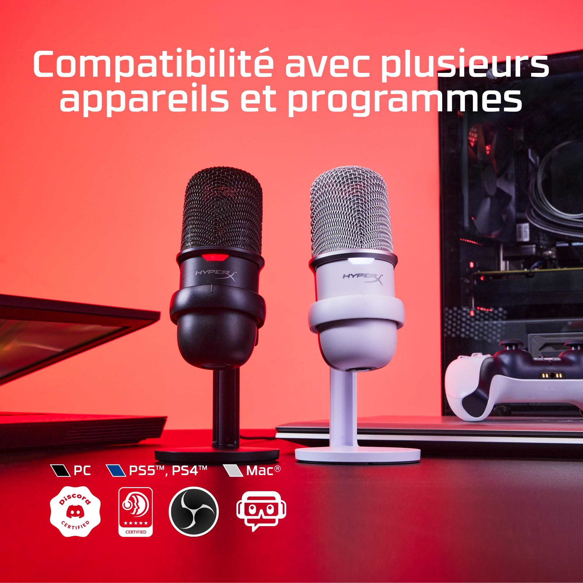 HyperX SoloCast – Microphone de jeu USB à condensateur, pour PC, PS4 et Mac, Désactivation du micro par pression, Diagramme polaire cardioïde, Gaming, Streaming, Podcasts, Twitch, YouTube, Discord