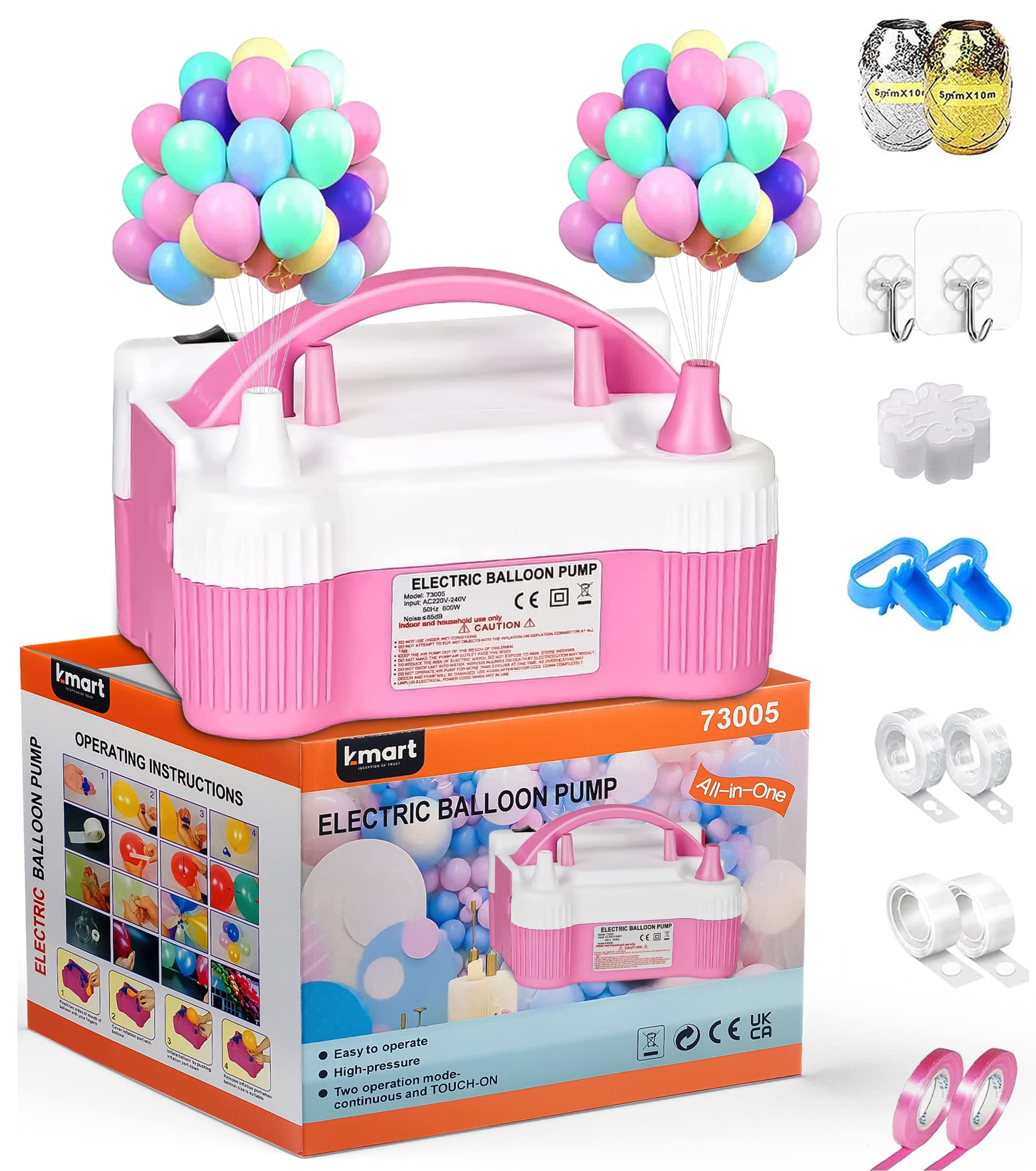 K-MARTElectric Balloon Pump, Portable Dual Nozzle Electric Air Pump for Balloons, Balloon Machine for Bulk Balloons Filling, Balloon Pump Electric for Outdoors Events, Wedding, Birthday