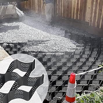 Gravel Geo Ground Grid 2 inches Thick for Parking Pad, 3ft/ 5ft/ 10ft/ 15ft/ 20ft/25ft/ 30ft, Flexibility Folding Pea Gravel Geocells System, Tensile Strength Gravel Ground Grid1m x 8m 3.3X