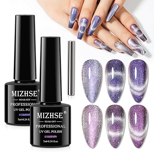 Miniatura 9 de MIZHSE Esmalte de uñas de gel 9D de ojo de gato, esmalte de gel magnético plateado con barra magnética, efecto galaxia mágico, brillo holográfico,
