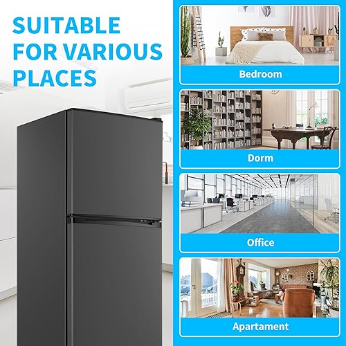 Miniatura 3 de Refrigerador de 4.5 pies cúbicos con congelador, diseño de 2 puertas, control de temperatura de 7 niveles, 5 termostatos ajustables y 4 estantes de