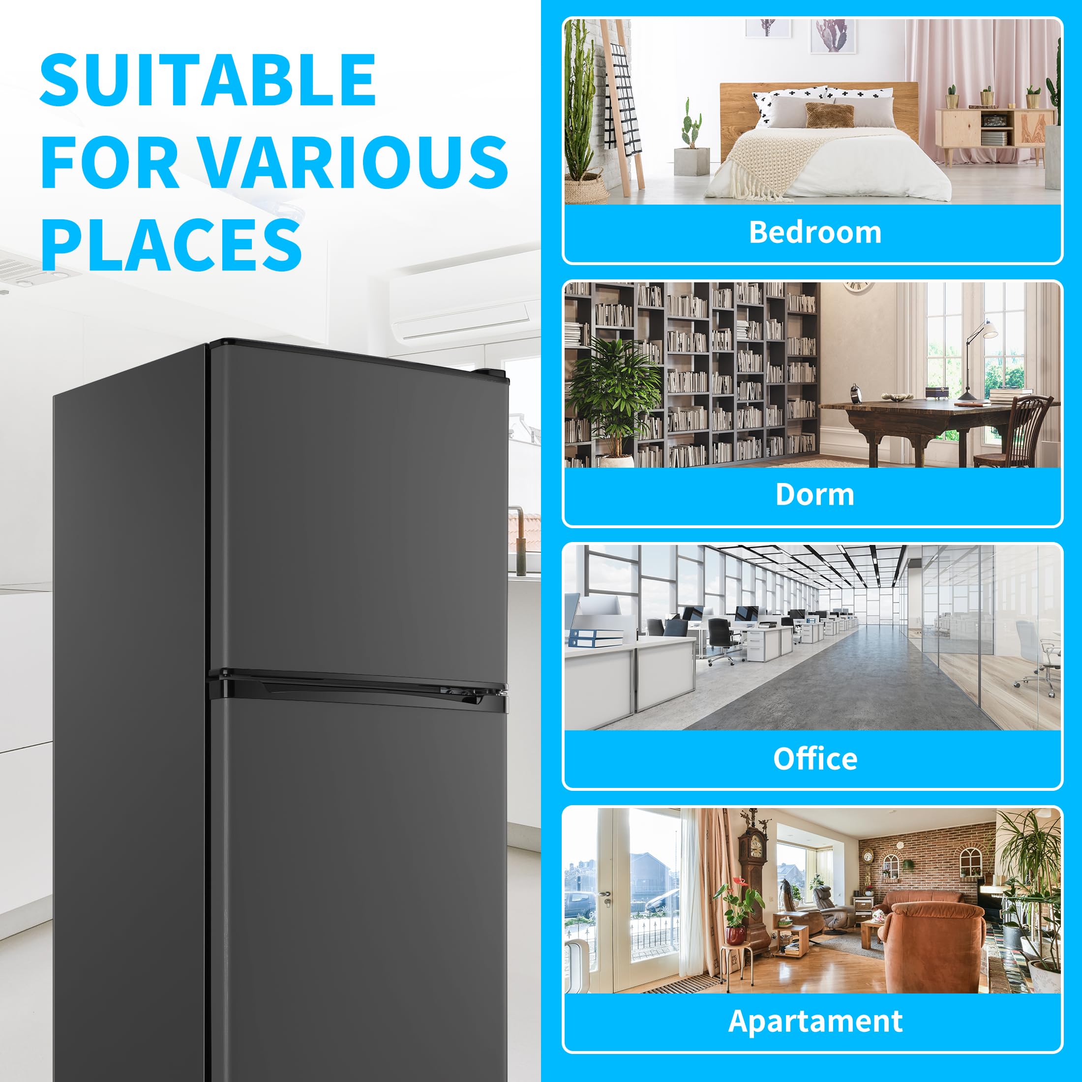 Calliever 4.5 Cu.Ft. Refrigerator With Freezer,2-Door Design,7-Level Temperature Control,5 Adjustable Thermostat & 4 Removable Glass Shelves (Silver) on Fridge.com - View 3