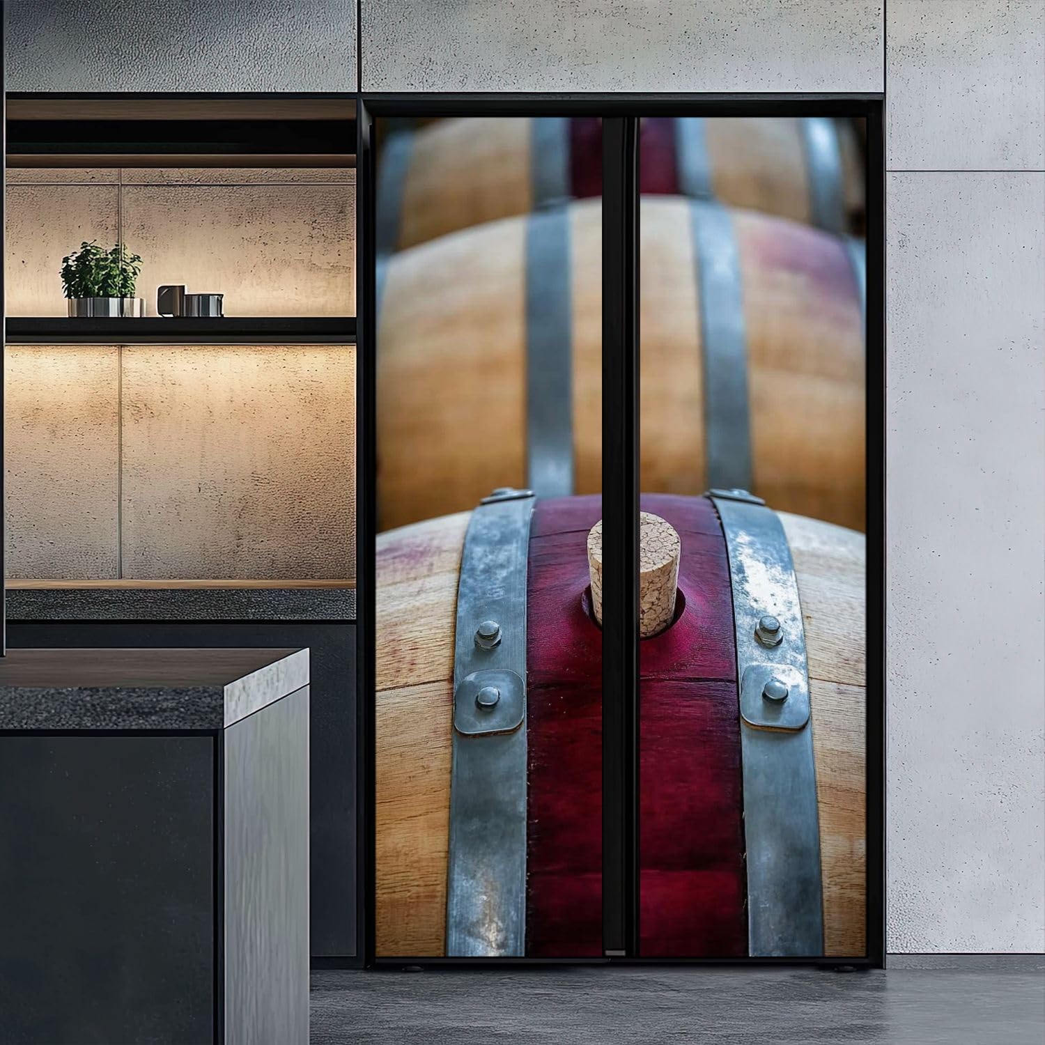 Self Adhesive Vinyl Refrigerator Wrap Set Barels Aging Wine Self Stick Door Mural Sticker Removable Refrigerator Wrap Decal Kitchen Bar Decor