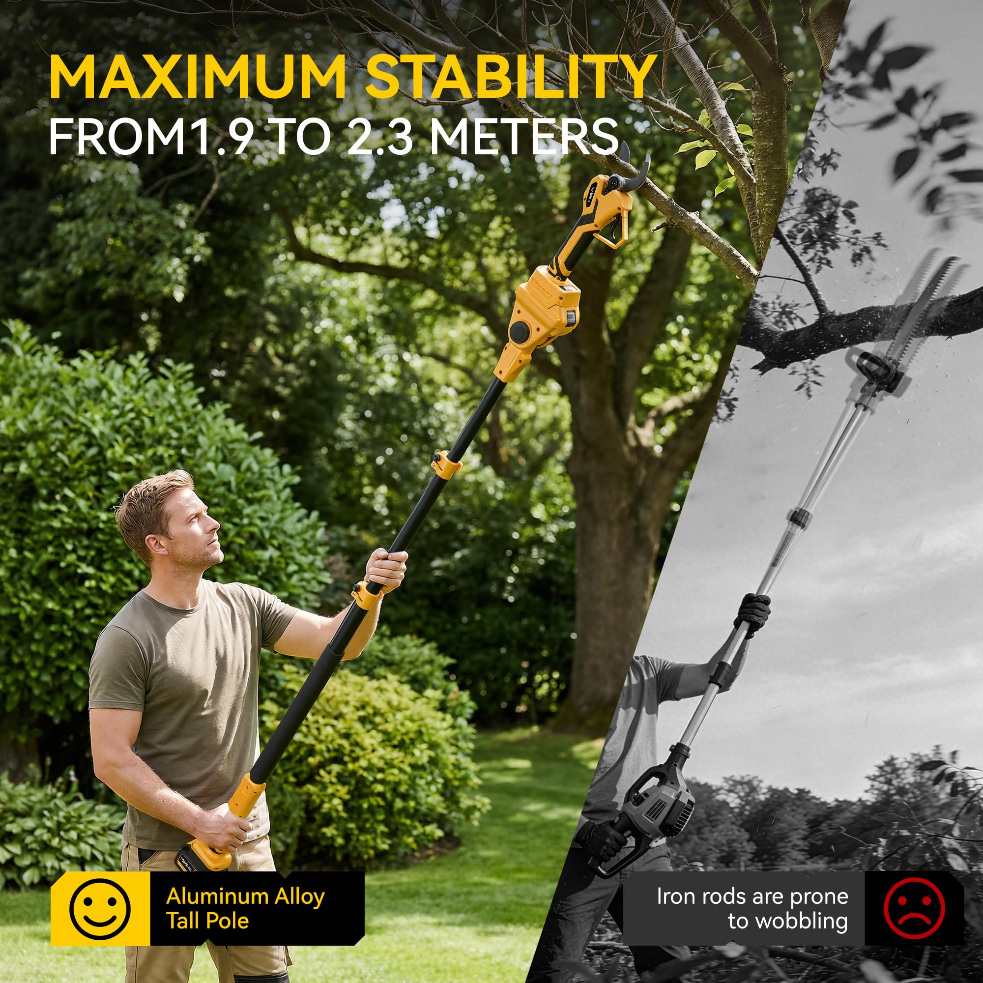4 in 1 Kettensäge mit Teleskopstange,Elektrische Astschere,8 Zoll Akku gartengeräte und 40mm Gartenschere 180-Grad,30 ml Öltank,bürstenlos Motor Gartenwerkzeug 2,3M (2 * 4000mAh Batterien) | 2 * 4000mAh Batterien
