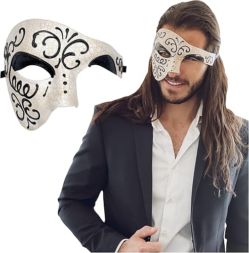 Máscara de mascarada para hombre, máscara del fantasma de la ópera, máscara de baile de graduación, Mardi Gras, Haloween veneciano, media cara