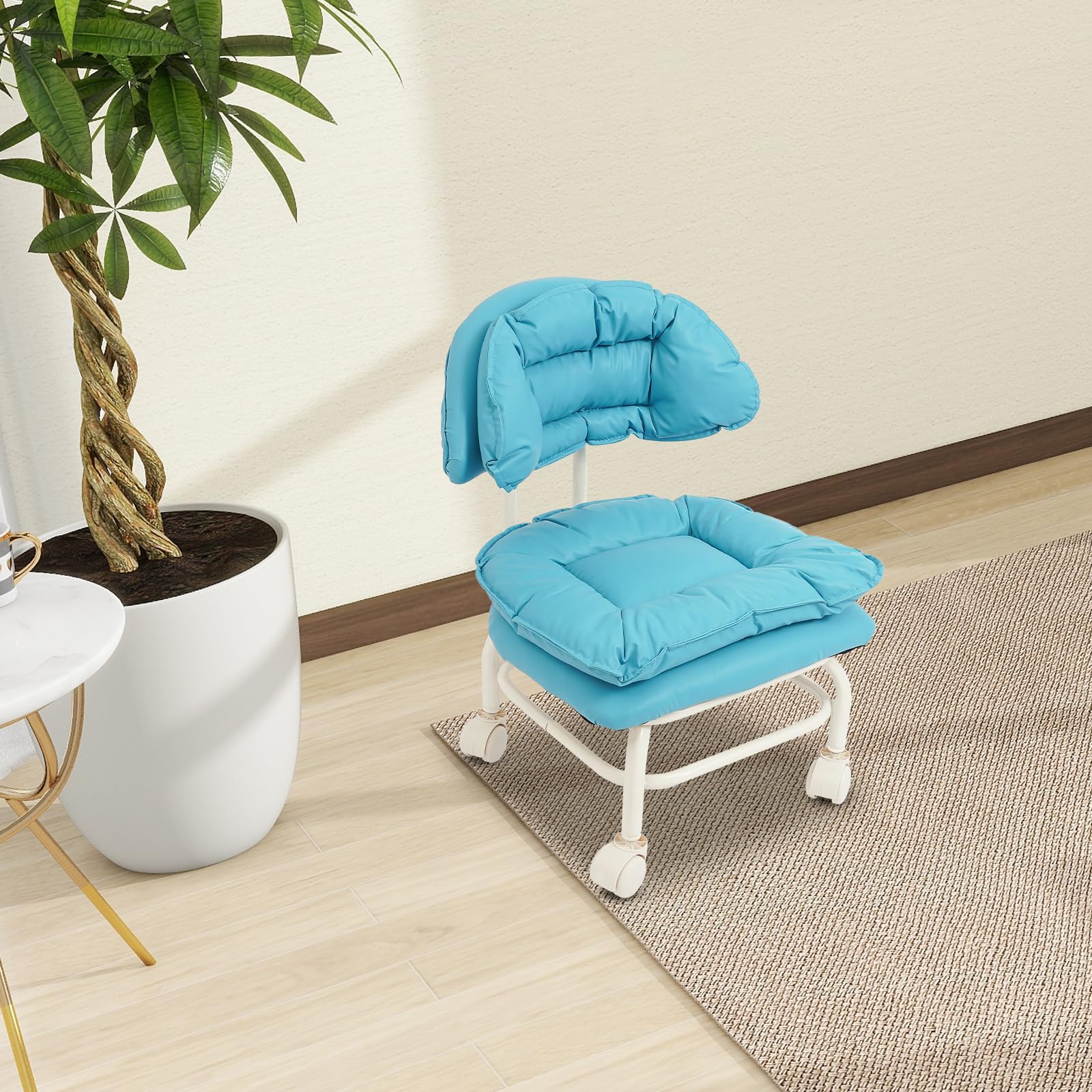 Tabouret Roulant avec Dossier pour Salon Bureau 150kg Azur