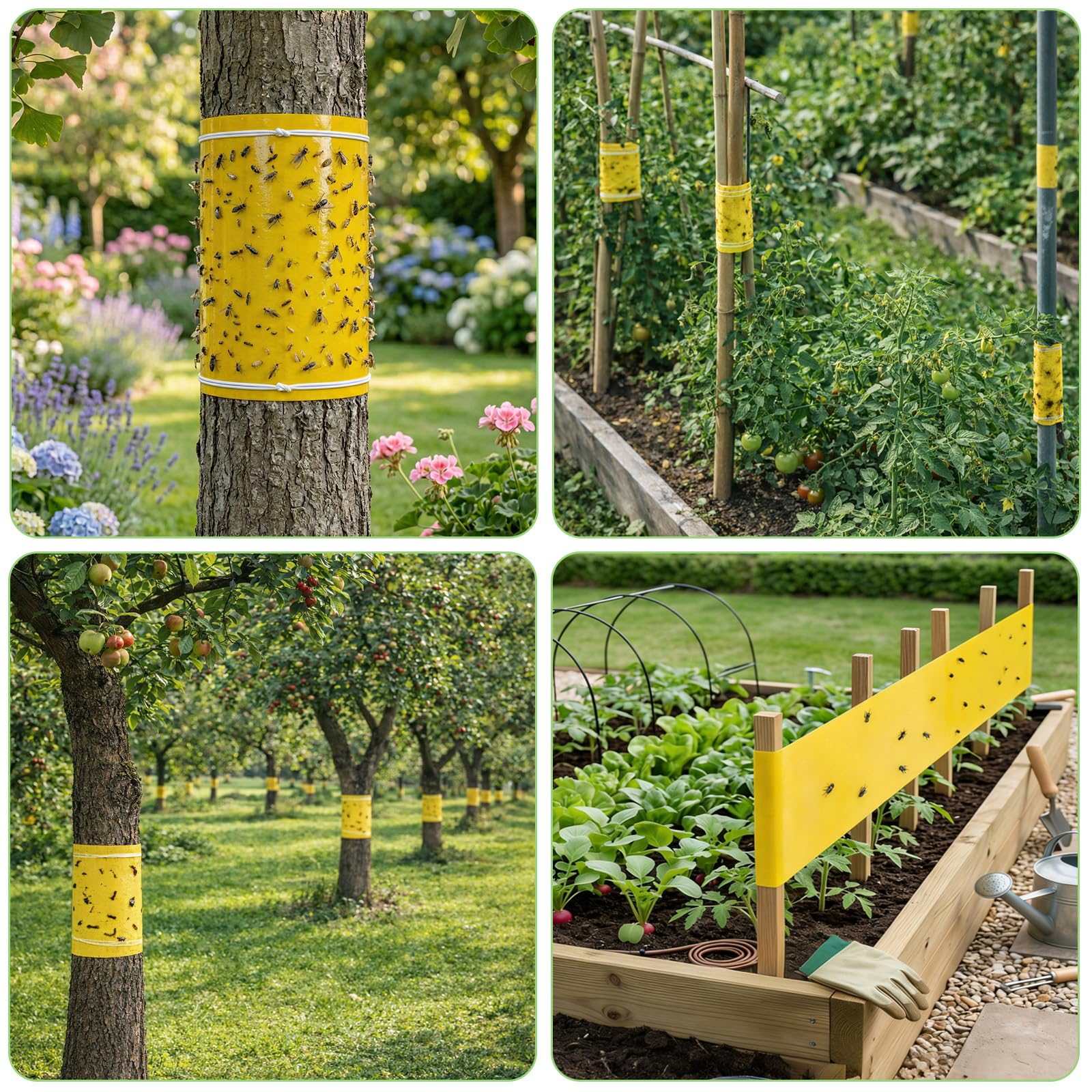 5 m cinta pegajosa para árboles, cinta adhesiva para insectos, cinta amarilla de doble cara para envolver troncos, 25 cm de ancho, recortable, con 40 alambres de sujeción de 23 cm (25 cm * 5 m)