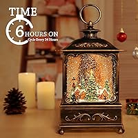 Vista 5 de Linterna de globo de nieve de pueblo navideño, decoración de Navidad, linterna de agua para interiores, remolino brillante con música