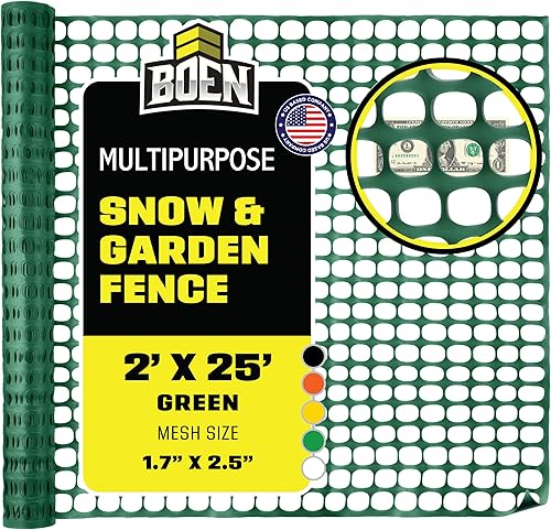 Miniatura 25 de BOEN Valla temporal negra de 4 x 100 pies, valla de nieve de malla, plástico, red de seguridad para jardín, barrera sobre el suelo, para ciervos