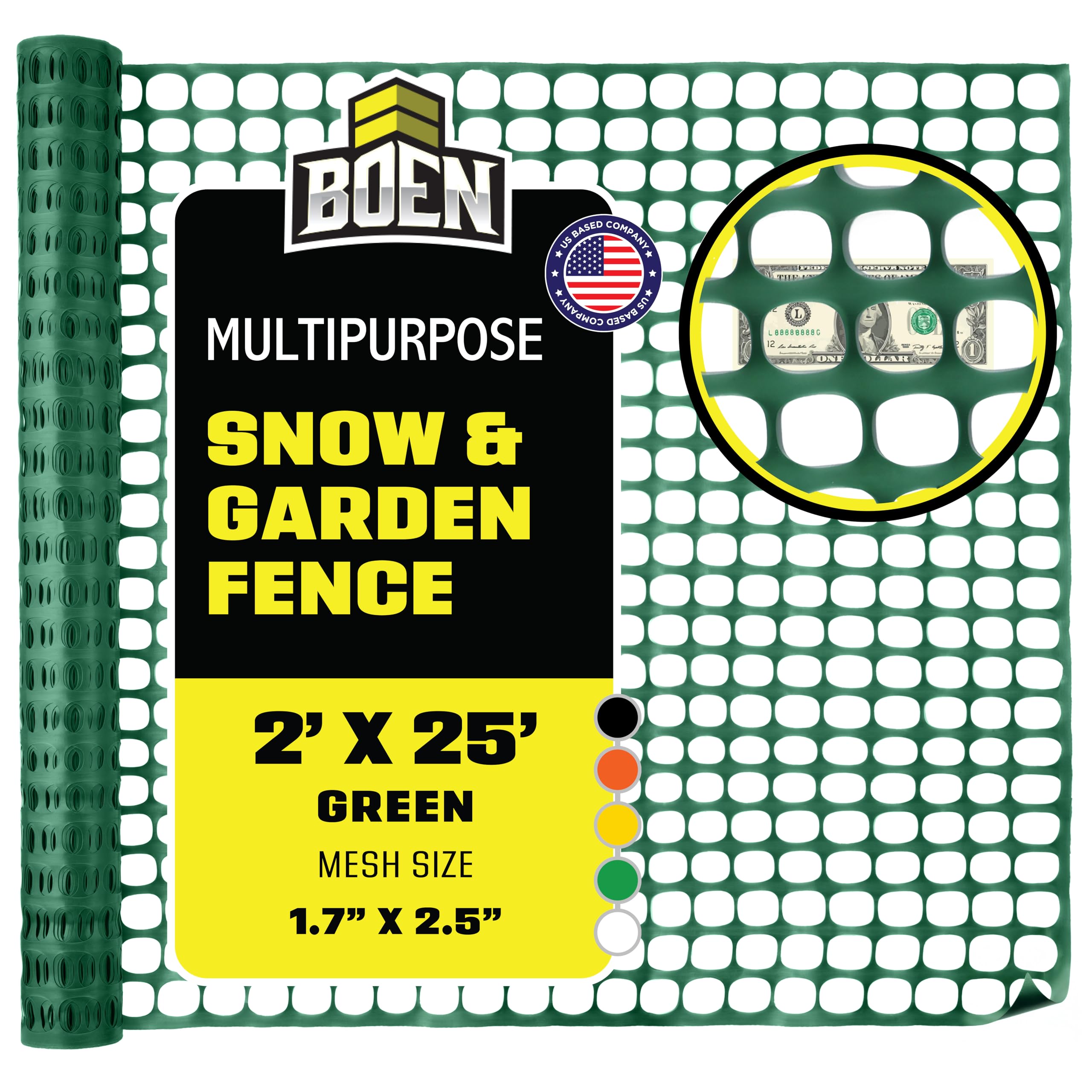 BOEN 2' x 25' Green Temporary Fencing, Mesh Snow Fence, Plastic, Safety Garden Netting, Above Ground Barrier, for Deer, Kids, Swimming Pool, Silt, Lawn, Rabbits, Poultry, Dogs