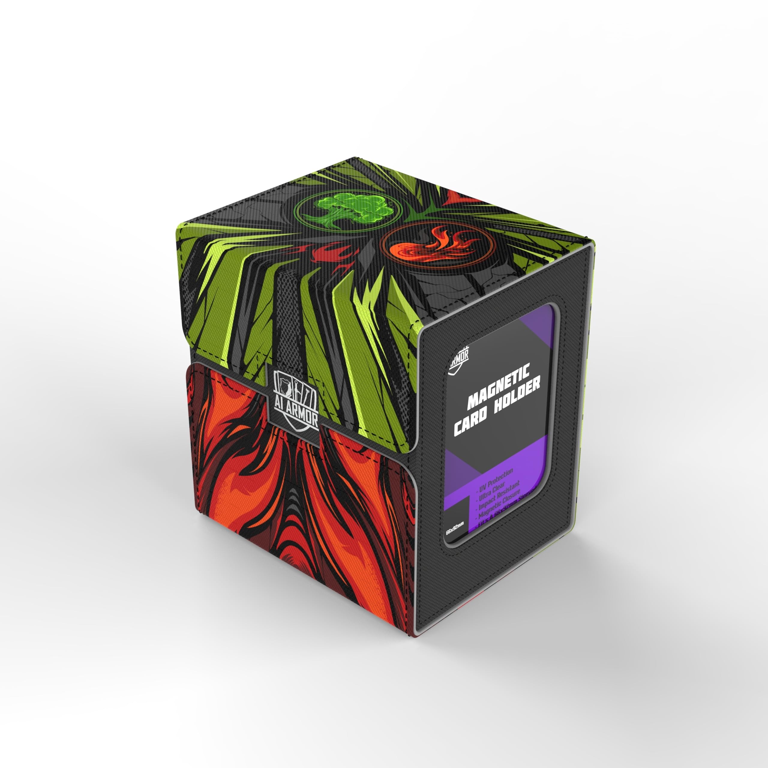 Realm Guard TCG/MTG Commander 100+ Card Art Deck Box With Storage (Green/Red)