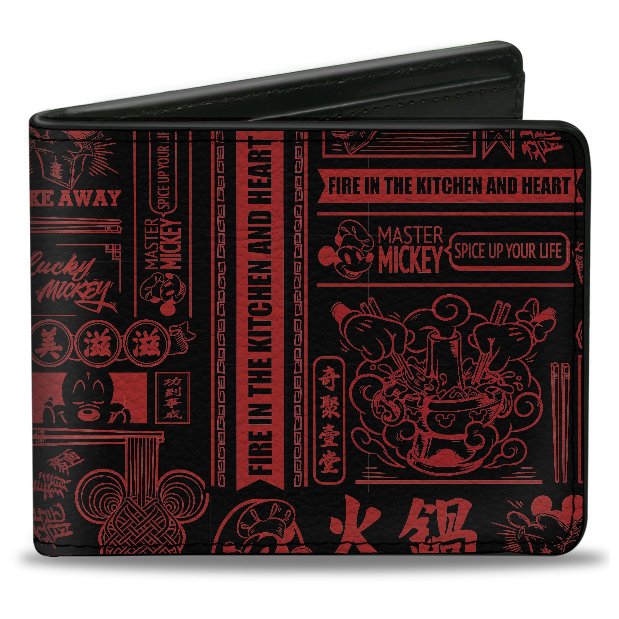 Buckle-Down Men's Disney Wallet, Bifold, Mickey Mouse Tasting China Collage Black Red, Vegan Leather, 4.0