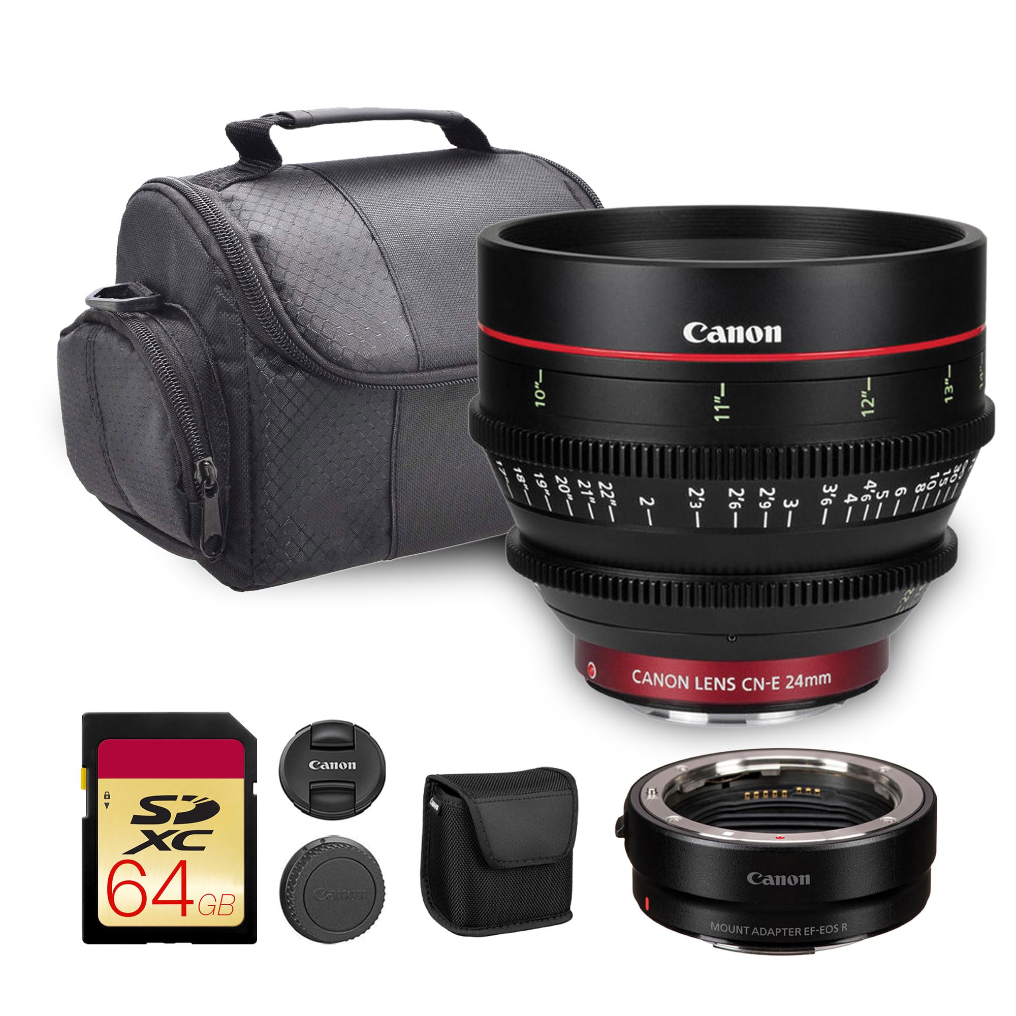 Canon CN-E 24mm T1.5 L F Cinema Prime Lens (EF Mount)|L-Series Full-Frame Cine Lens with Fast T1.5 Aperture & Precision Manual Focus|for Film, Broadcast, & Studio Production + Adapter EF-EOS R + More