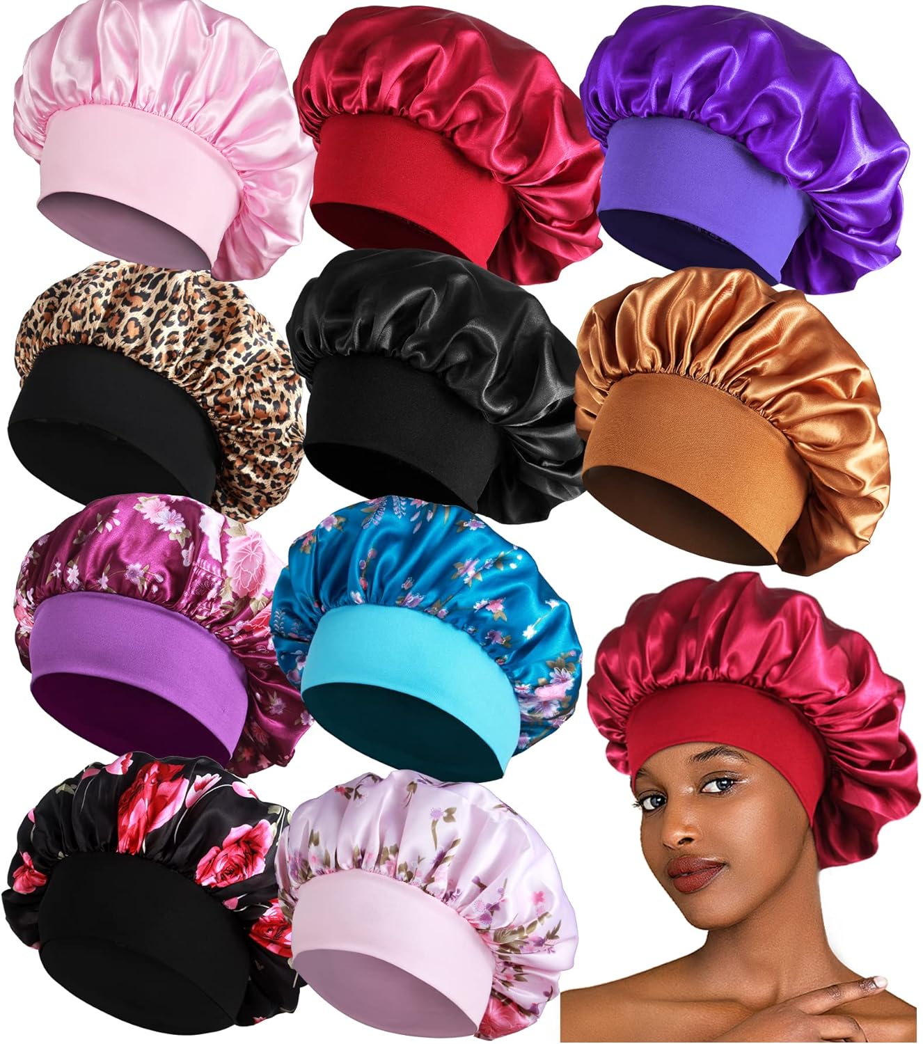 10PCS Satin for Women Sleeping, Large Braids Wide Band